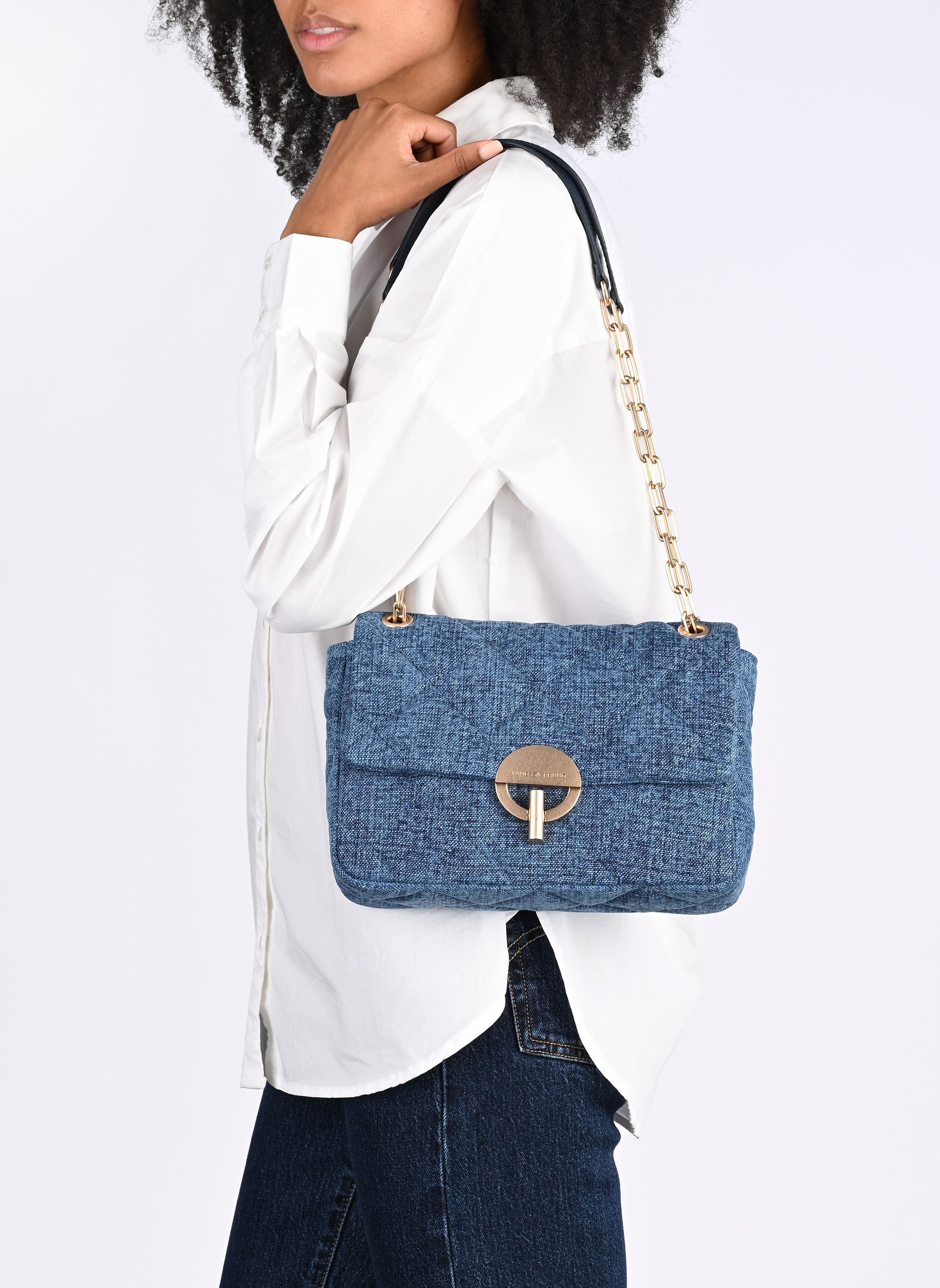 Umhängetaschen Grand Moon En Lin Denim damen blau Vanessa Bruno Umhängetaschen Grand Moon En Lin Denim damen blau INDIGO