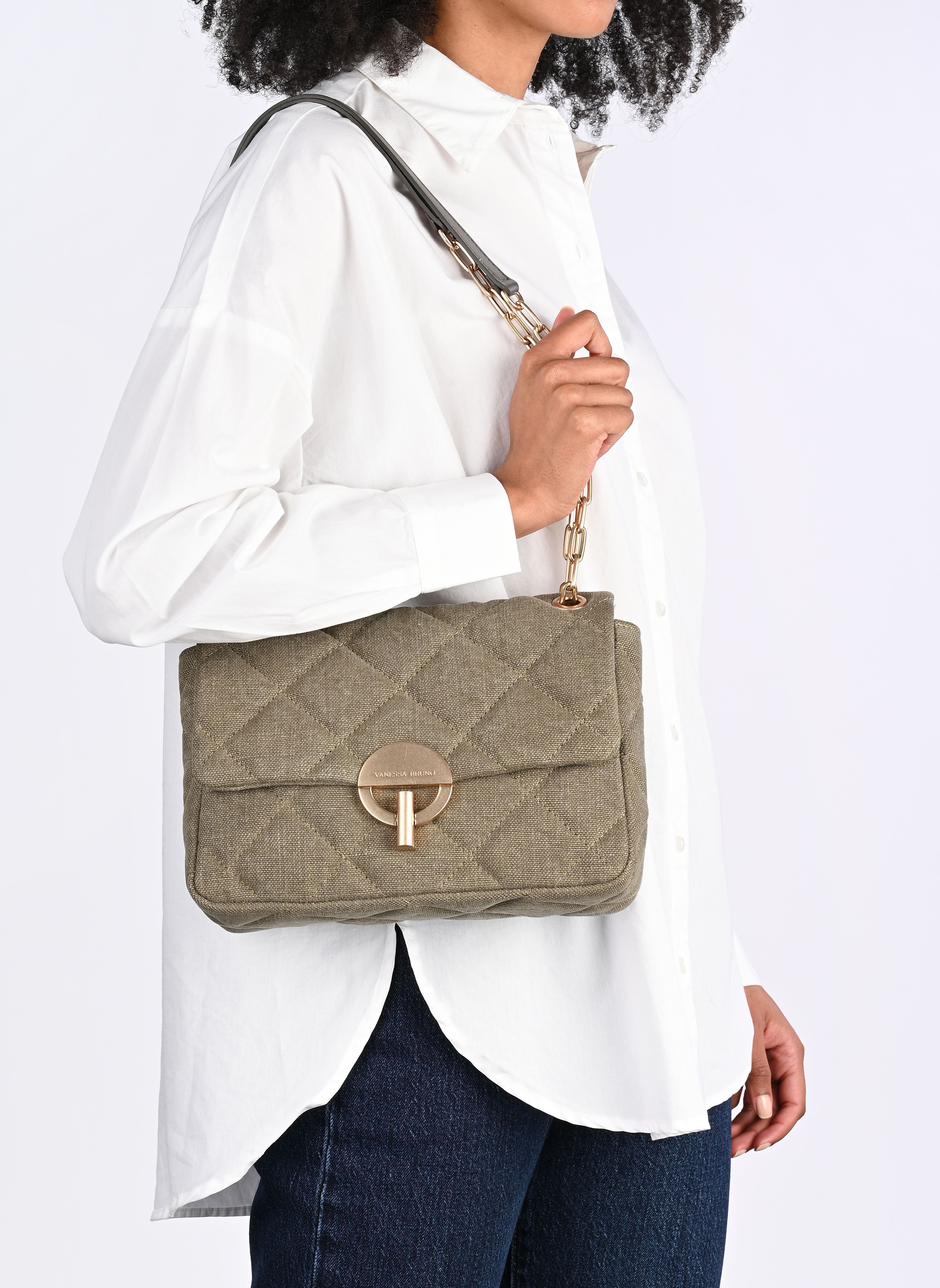 Umhängetaschen Grand Moon En Lin Denim damen grün Vanessa Bruno Umhängetaschen Grand Moon En Lin Denim damen grün KAKI