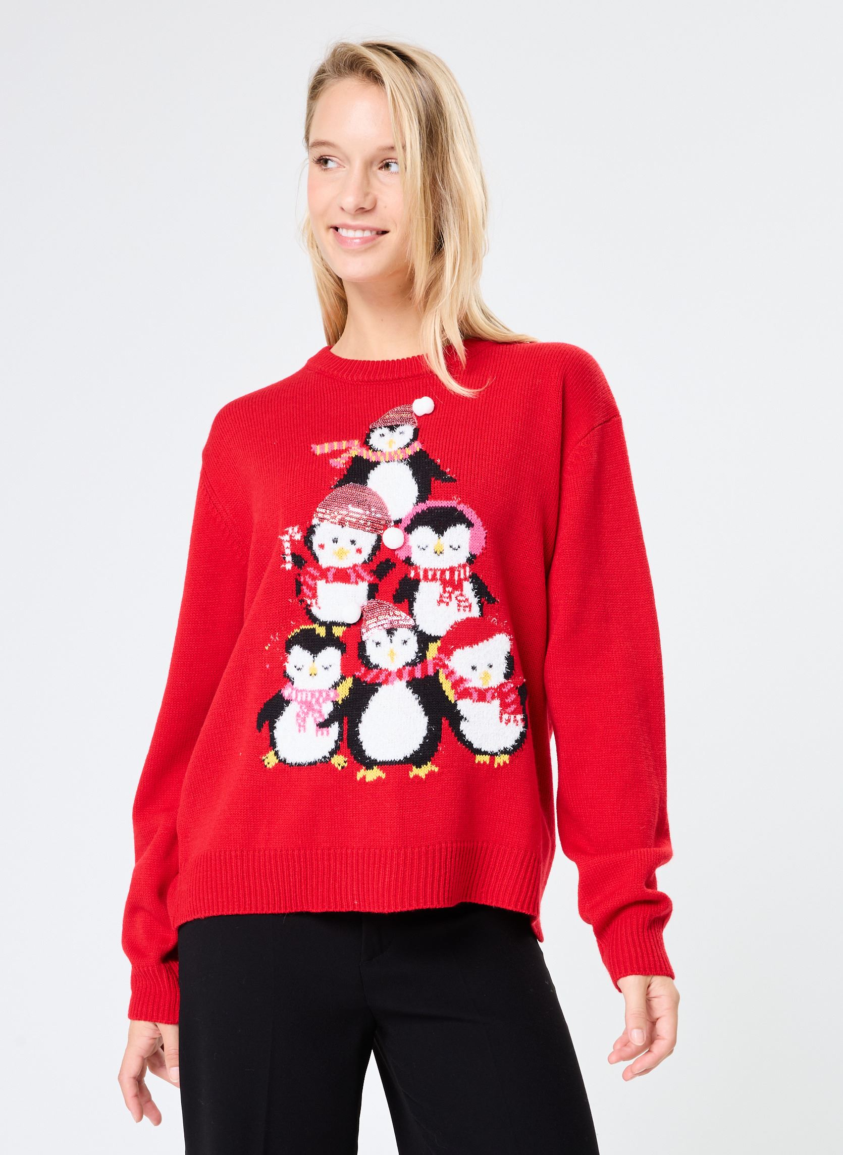 Pullover MESPINGOUINS noël damen rot MADE BY Pullover MESPINGOUINS noël damen rot ROUGE