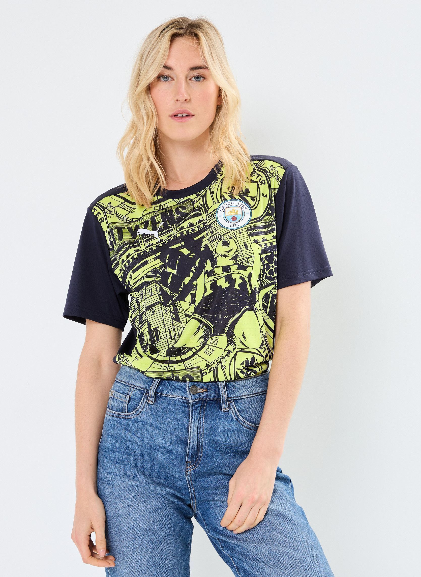 Tee-shirts manches courtes Maillot de foot Manchester City pré-matc femme noir Puma Tee-shirts manches courtes Maillot de foot Manchester City pré-matc femme noir YELLOW GLOW-MAGIC BLUE