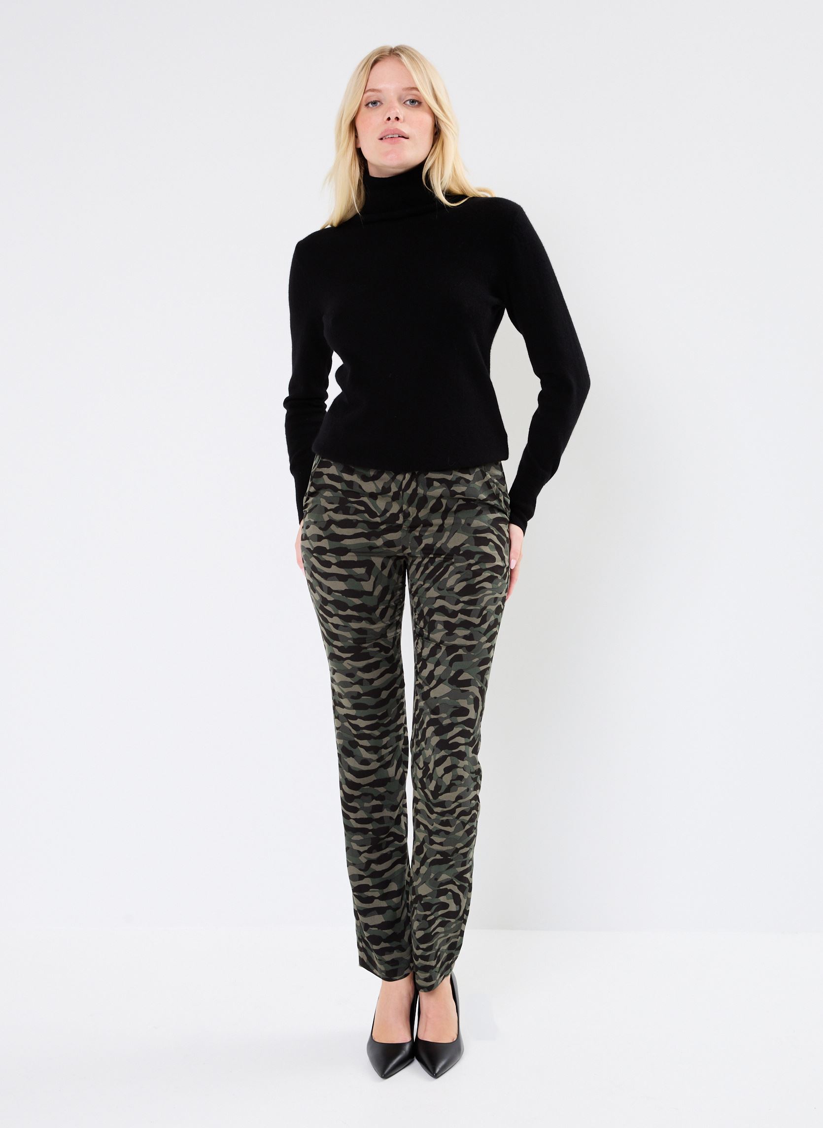 Pantalones rectos BZ22315 mujer verde IKKS Women Pantalones rectos BZ22315 mujer verde KAKI