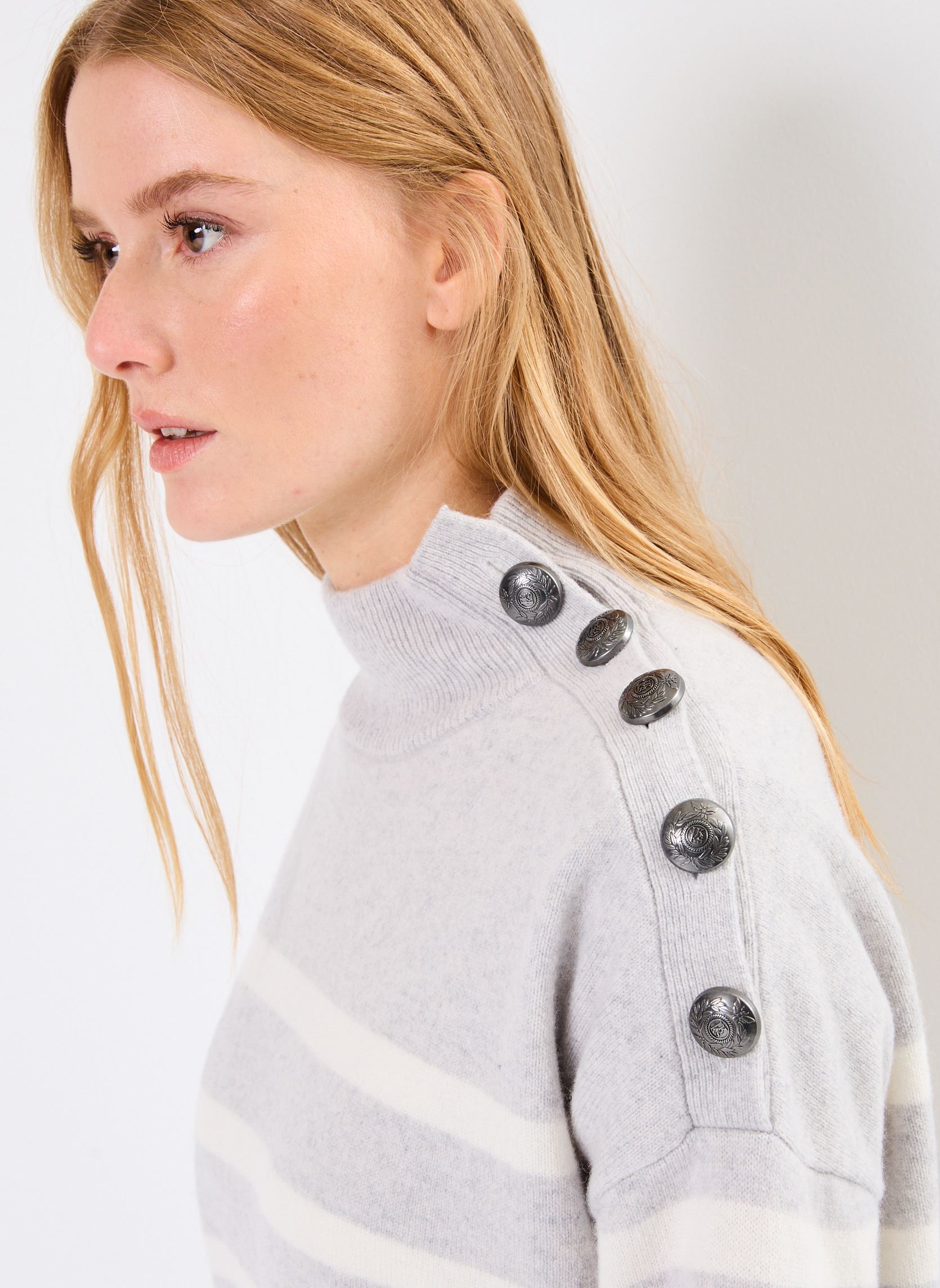 Pull Femme Gap Gris Chiné, Motif Géométrique Vacances, Manches Longues - Taille M