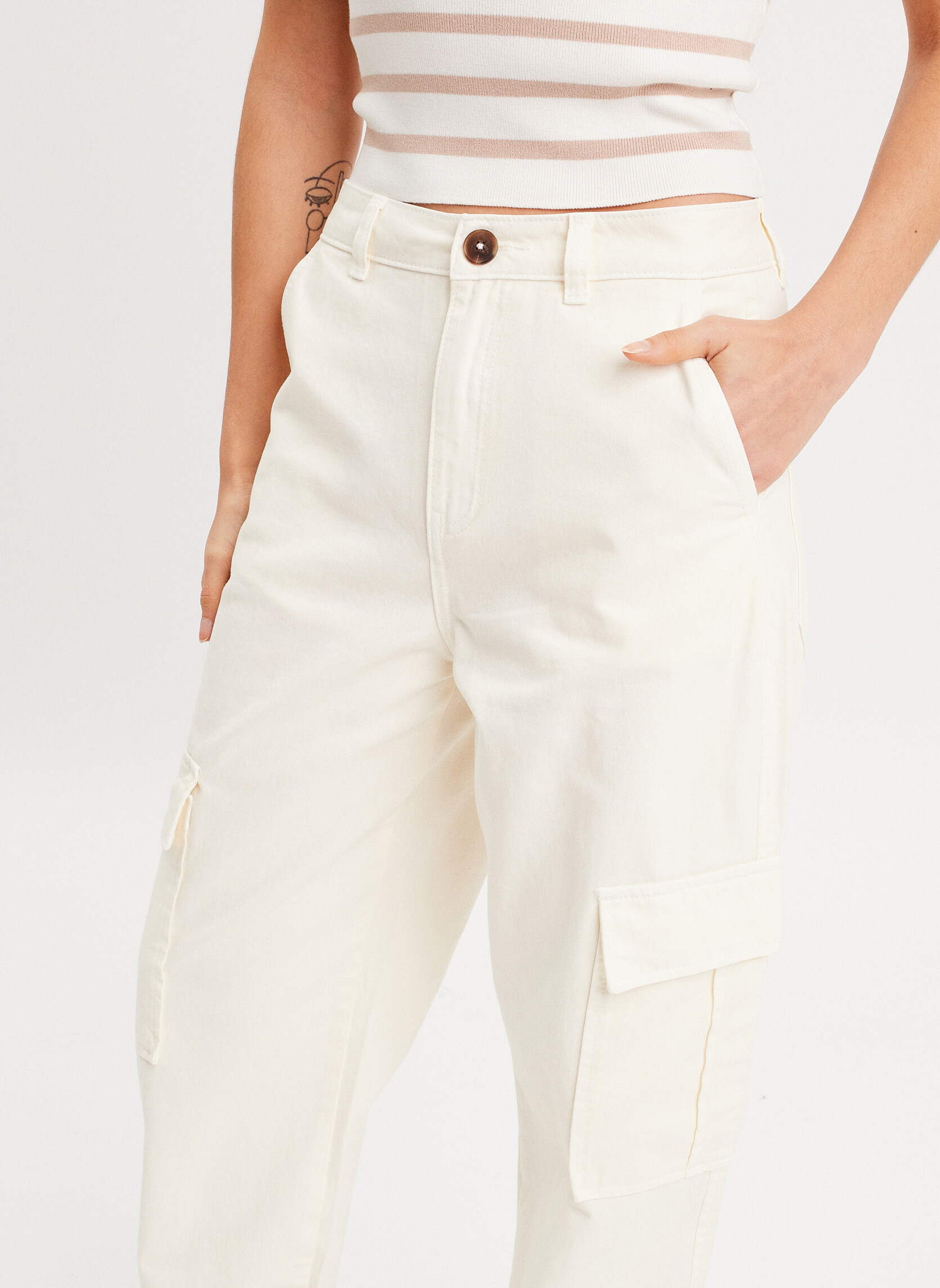 Pantalons droit CARGOEAZY femme blanc Cache Cache Pantalons droit CARGOEAZY femme blanc Blanc