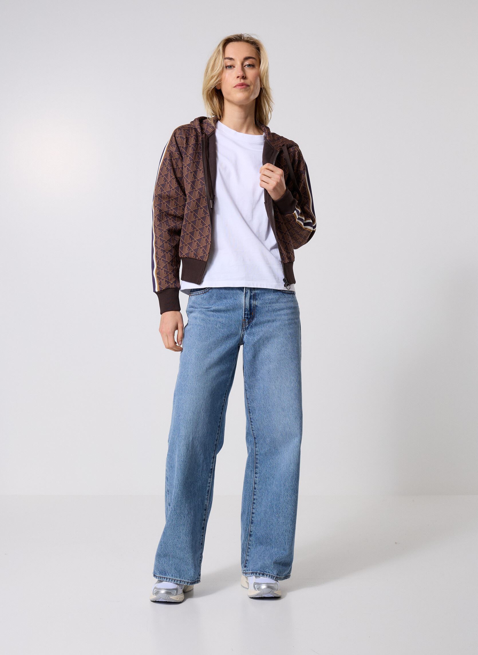 Vestes de survêtement Veste de survêtement zippée en jacquard femme marron Lacoste Vestes de survêtement Veste de survêtement zippée en jacquard femme marron VELOURS/DATTE