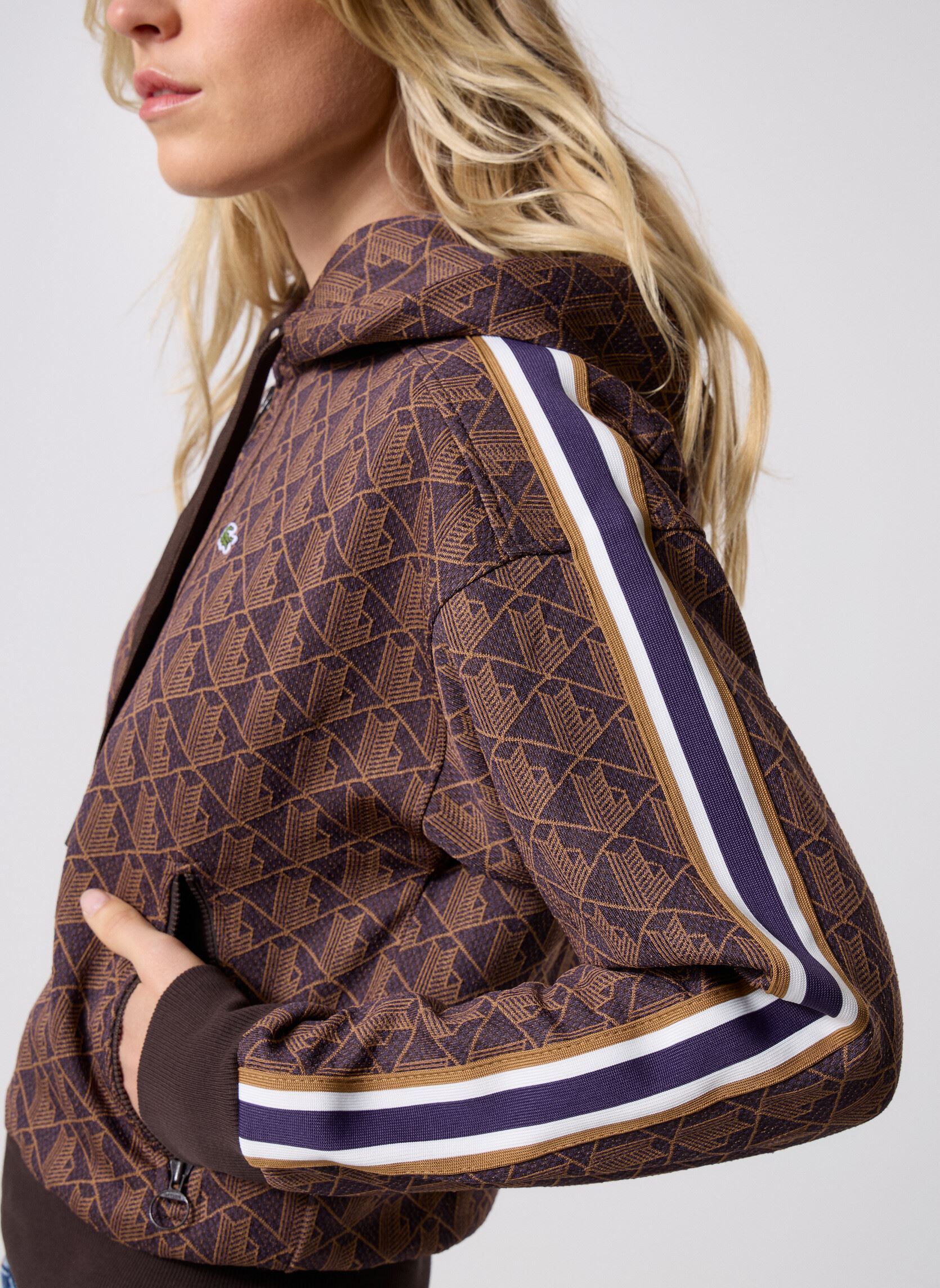 Vestes de survêtement Veste de survêtement zippée en jacquard femme marron Lacoste Vestes de survêtement Veste de survêtement zippée en jacquard femme marron VELOURS/DATTE