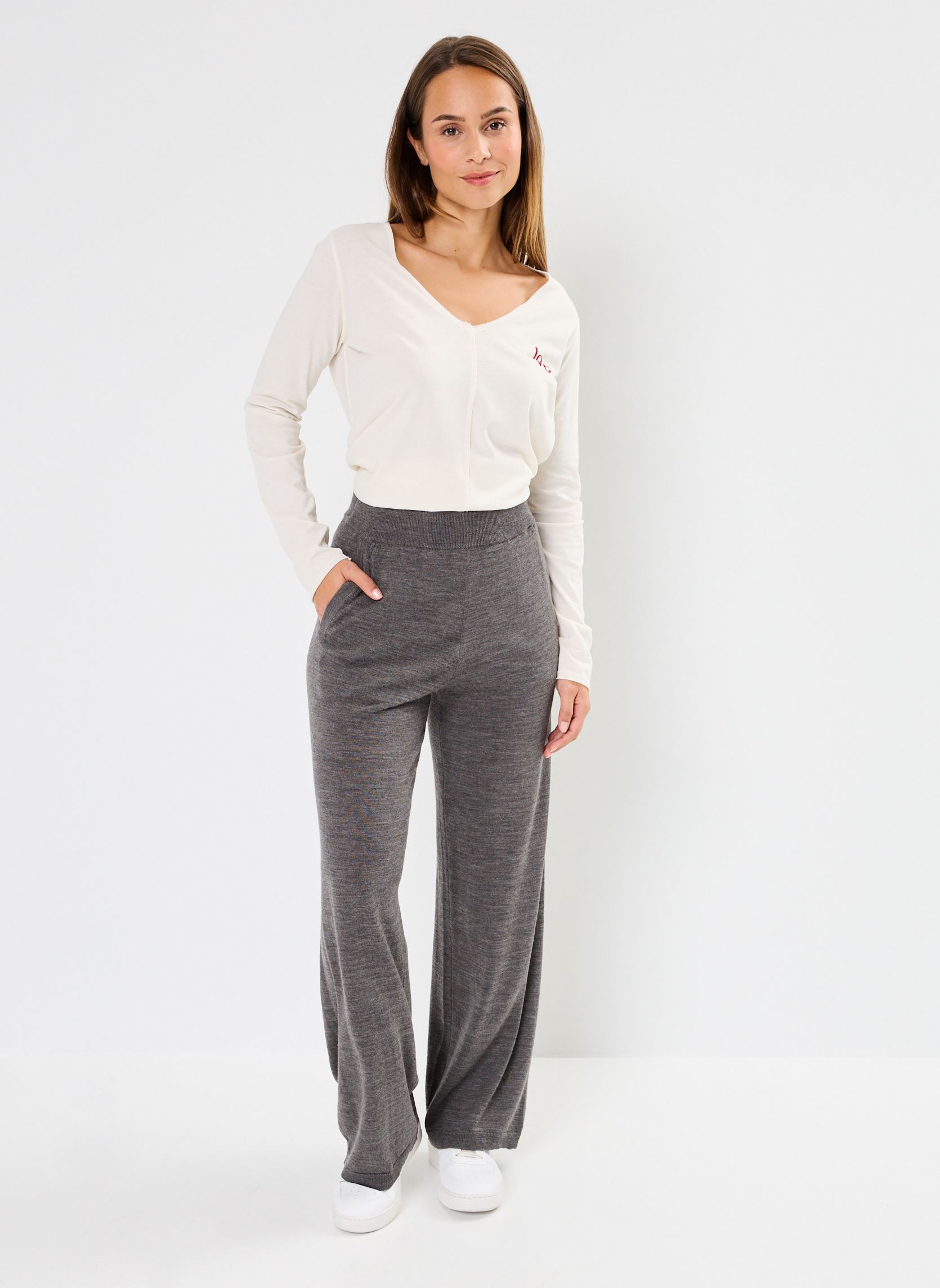 Pantaloni larghi SLFHELLA HW KNIT PANTS donna grigio Selected Femme Pantaloni larghi SLFHELLA HW KNIT PANTS donna grigio MEDIUM GREY MELANGE