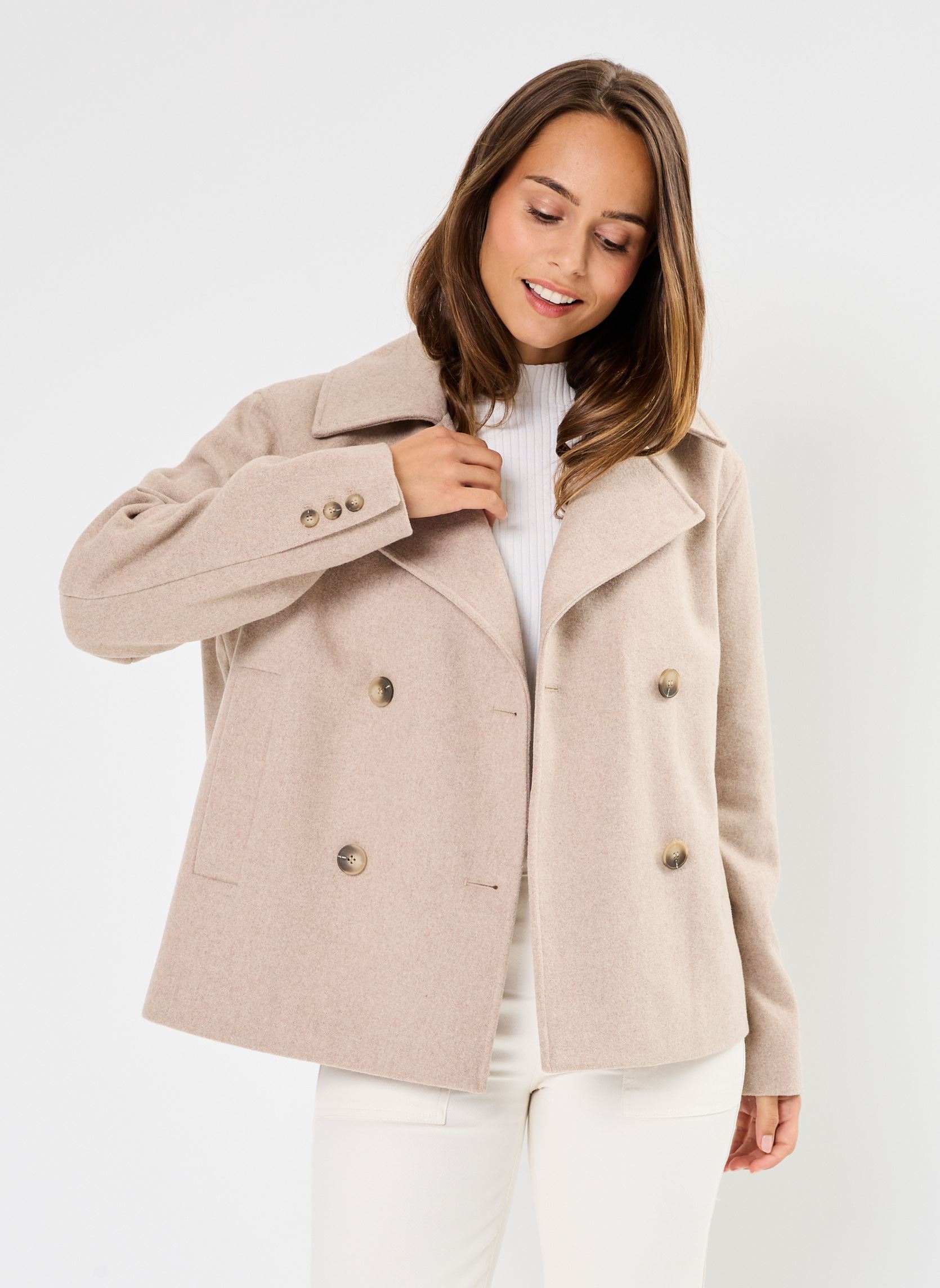 Giacche SLFALMA SHORT WOOL JACKET NOOS donna beige Selected Femme Giacche SLFALMA SHORT WOOL JACKET NOOS donna beige SANDSHELL