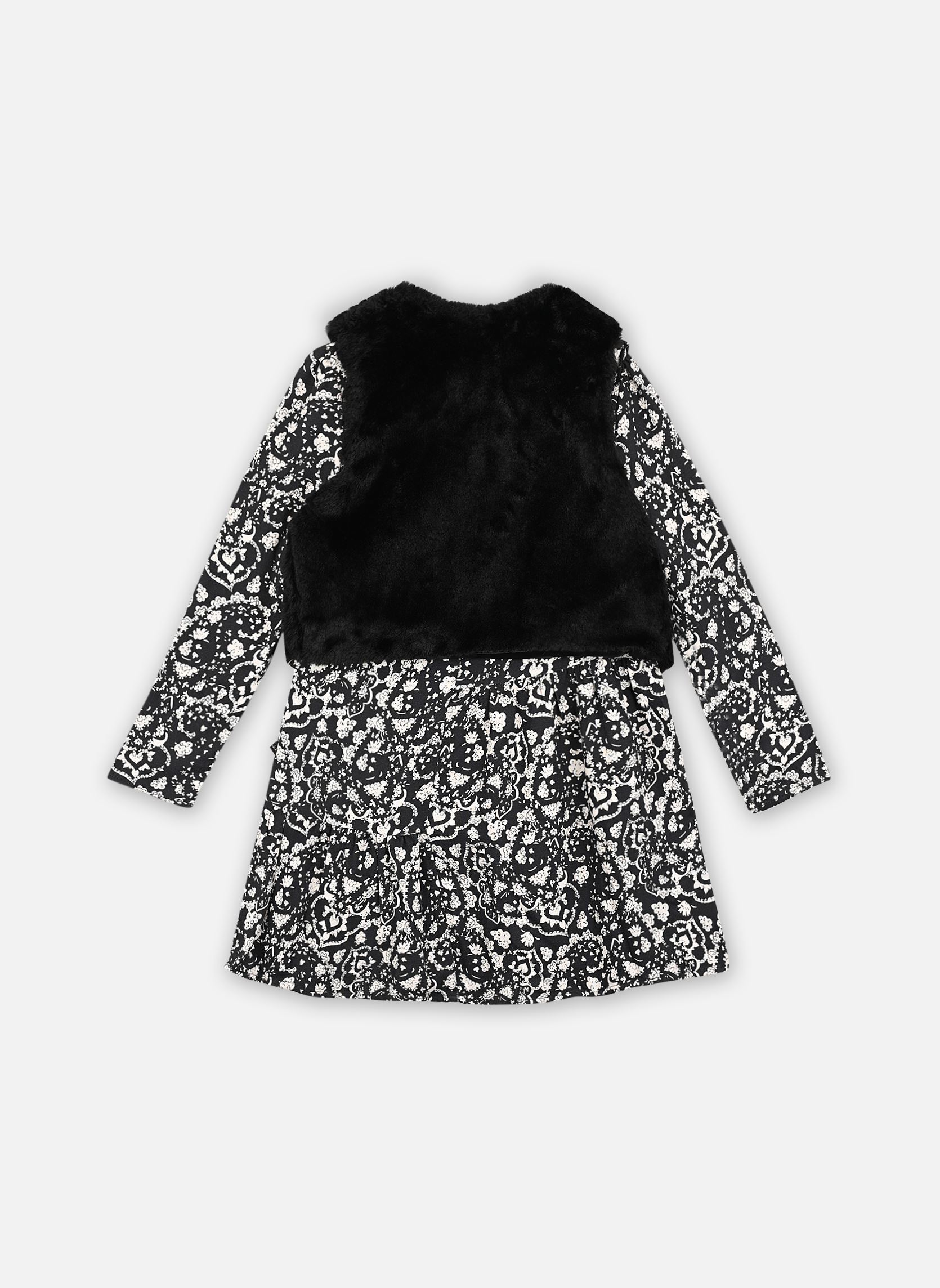 Kleider XZ30272 mädchen schwarz IKKS JUNIOR Kleider XZ30272 mädchen schwarz 02-AOP FLORAL NOIR ET BLANC