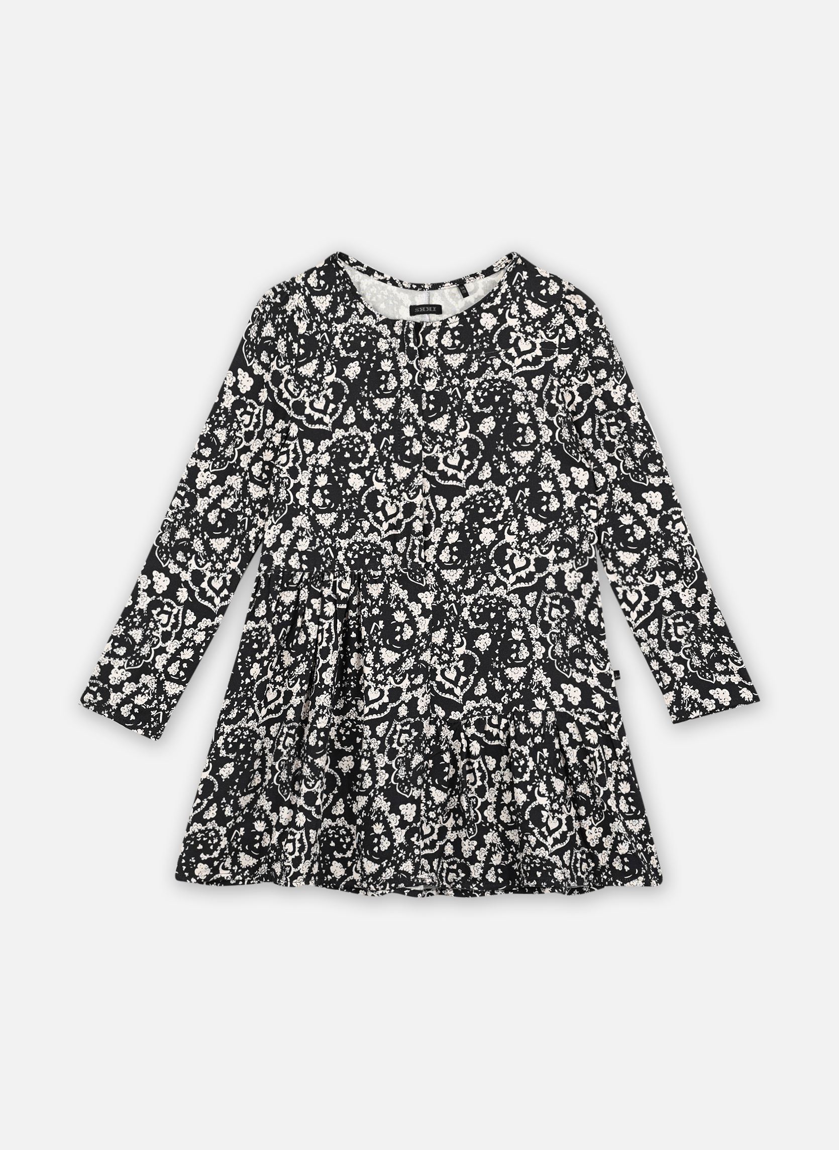 Kleider XZ30272 mädchen schwarz IKKS JUNIOR Kleider XZ30272 mädchen schwarz 02-AOP FLORAL NOIR ET BLANC