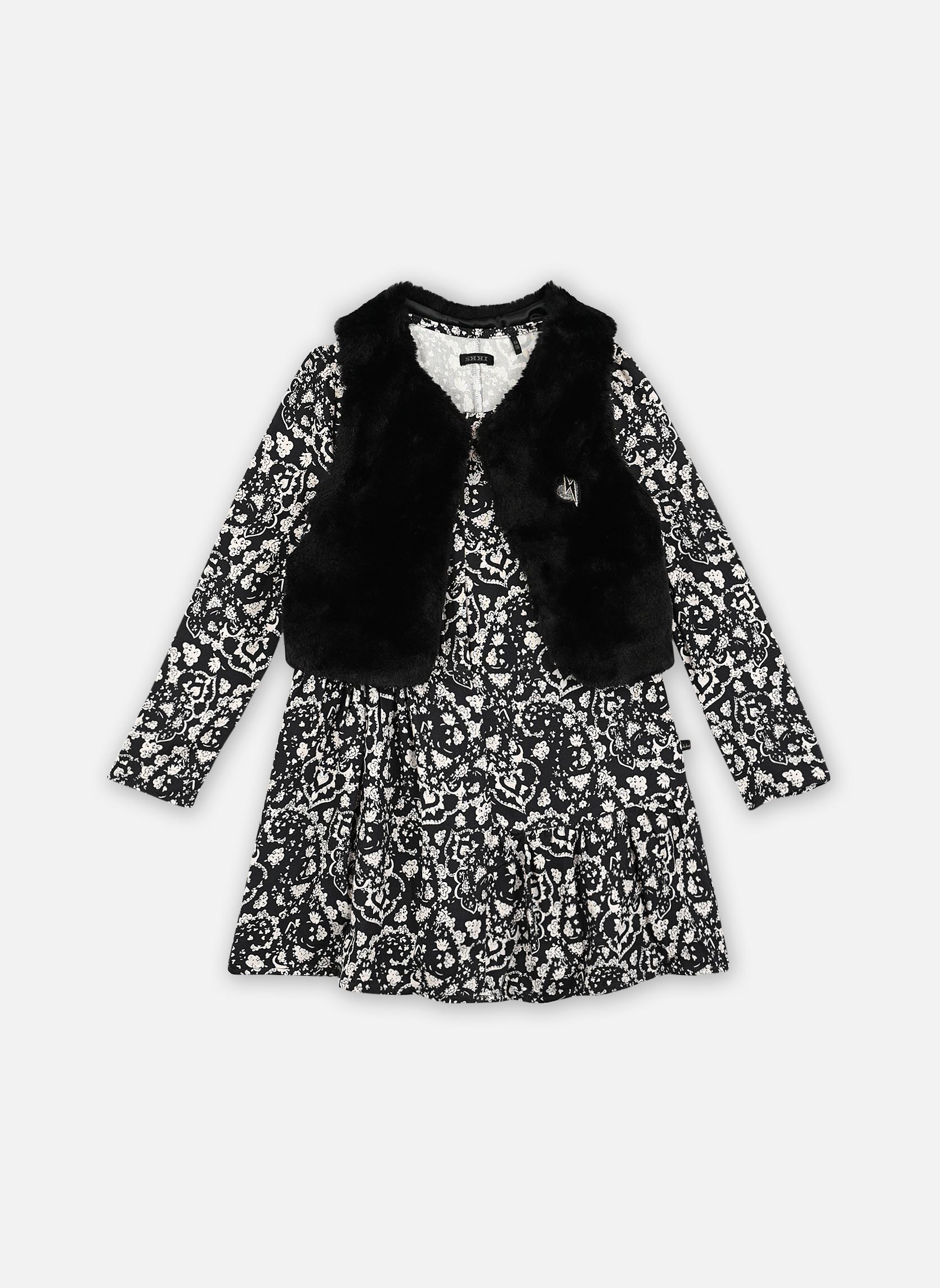 Kleider XZ30272 mädchen schwarz IKKS JUNIOR Kleider XZ30272 mädchen schwarz 02-AOP FLORAL NOIR ET BLANC