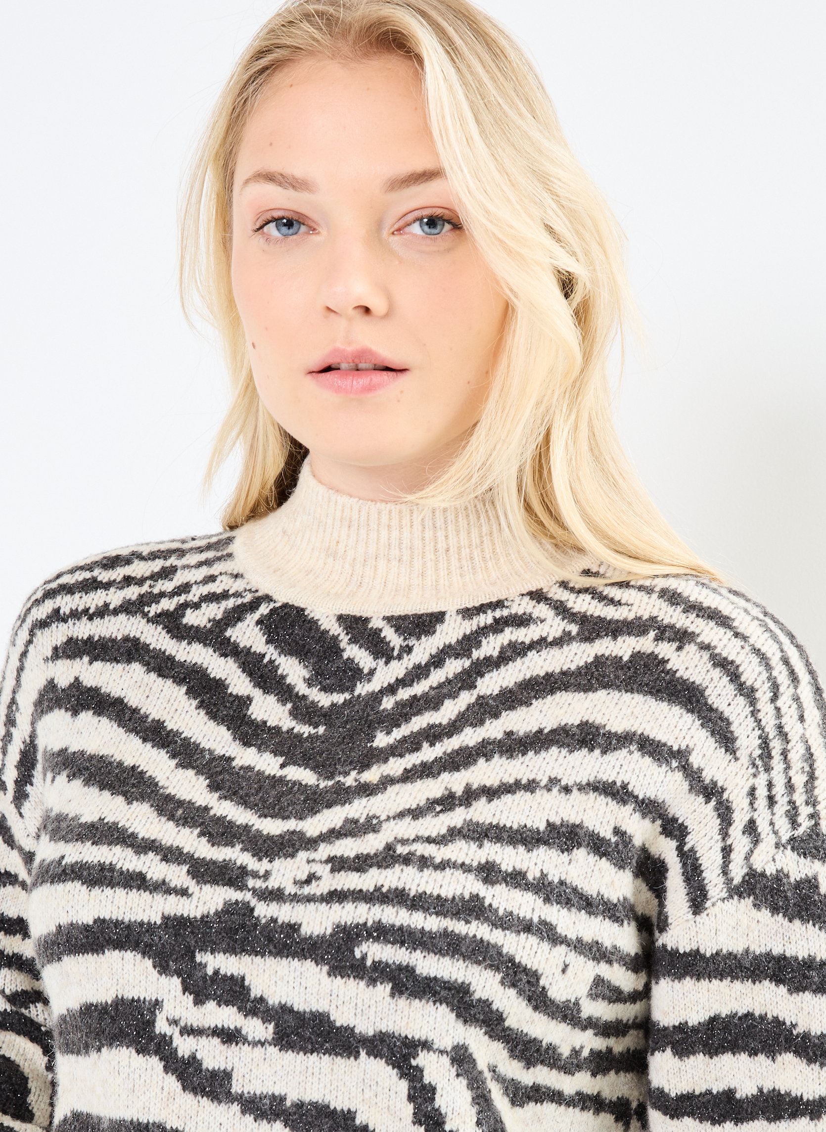 Truien FI-PU-ZEBRE dames wit La Fée Maraboutée Truien FI-PU-ZEBRE dames wit ecru/noir