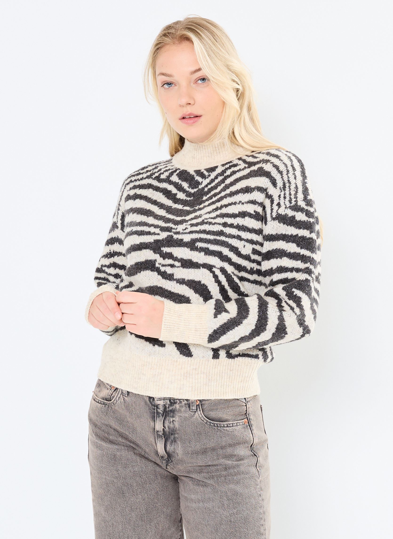 Truien FI-PU-ZEBRE dames wit La Fée Maraboutée Truien FI-PU-ZEBRE dames wit ecru/noir