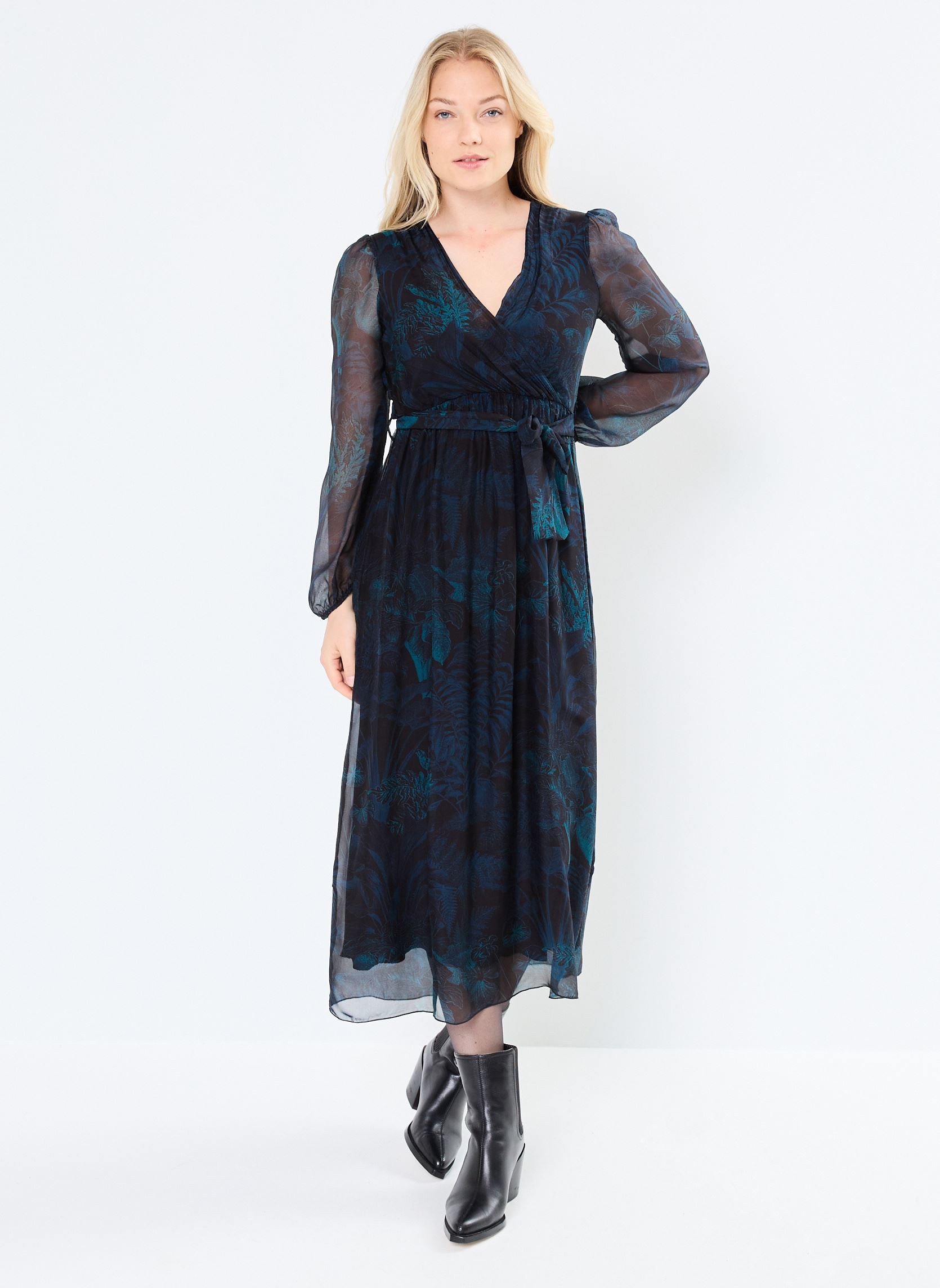 Robes longues FI-RO-REOLA-Y femme noir La Fée Maraboutée Robes longues FI-RO-REOLA-Y femme noir NOIR/PETROLE