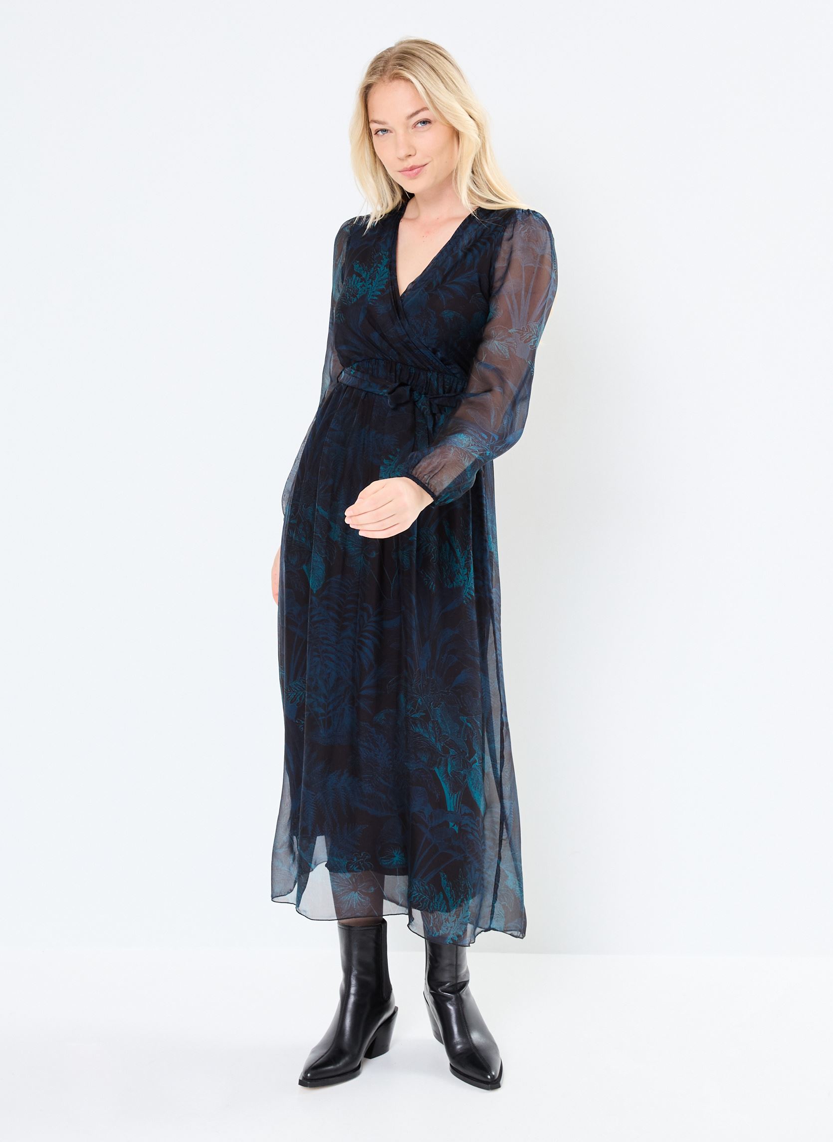 Robes longues FI-RO-REOLA-Y femme noir La Fée Maraboutée Robes longues FI-RO-REOLA-Y femme noir NOIR/PETROLE