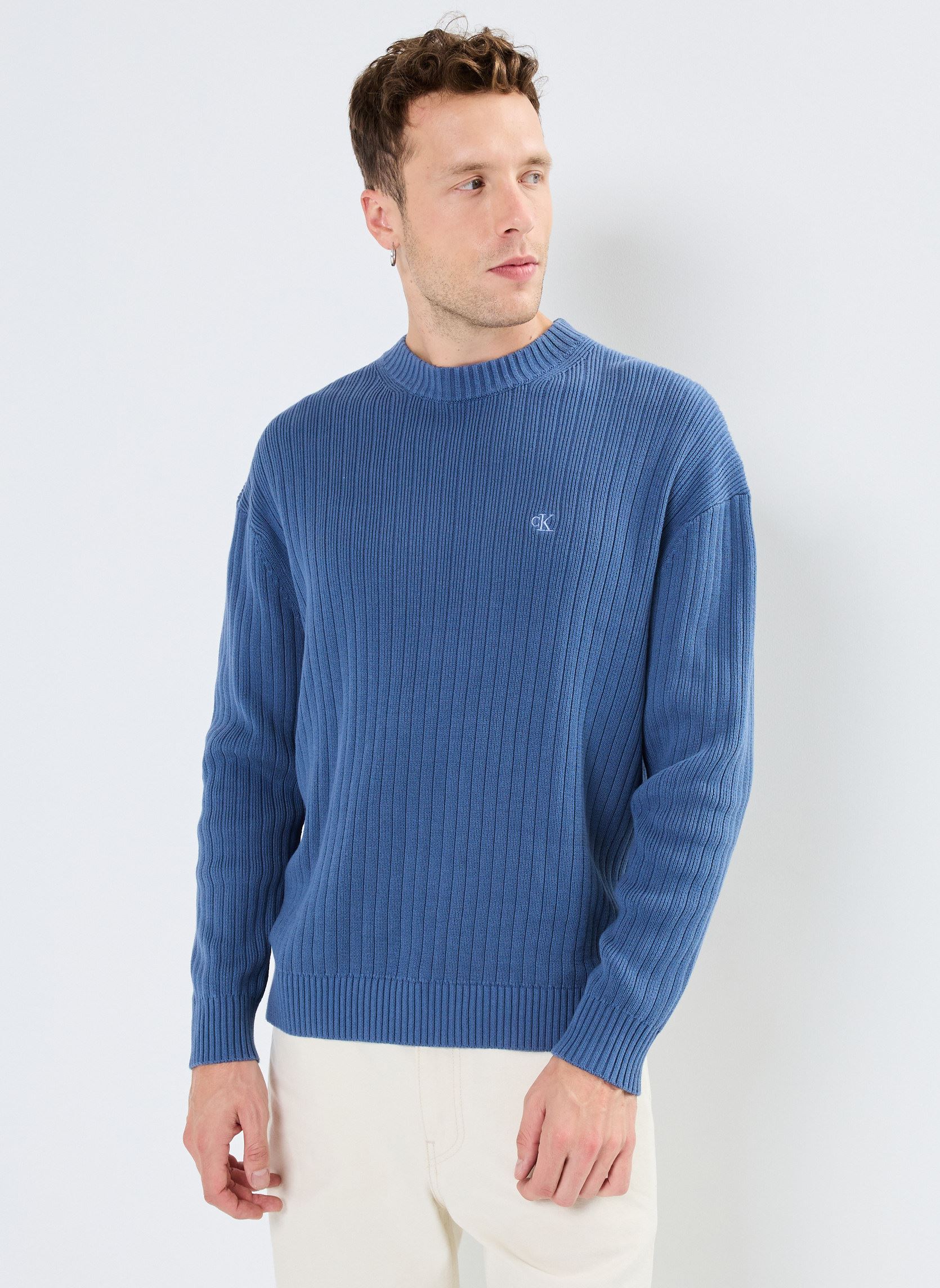 Sweat shirt Calvin Klein Jeans Pull homme Ref 63857 YBI Ecru EU - vue 6
