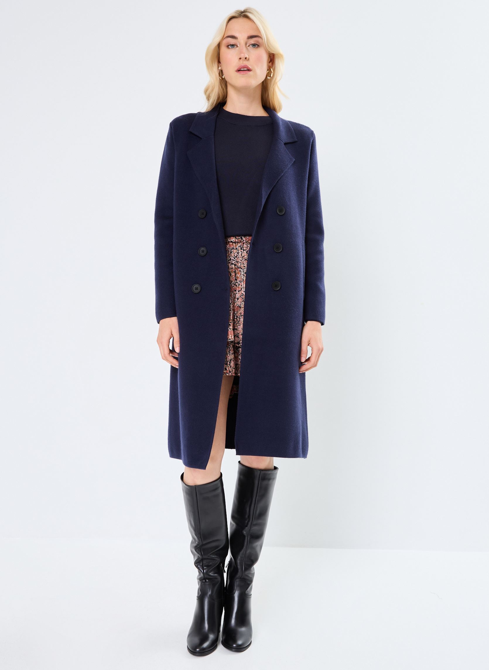 Manteaux LADIES KNITTED COAT femme bleu Molly Bracken Manteaux LADIES KNITTED COAT femme bleu NAVY BLUE