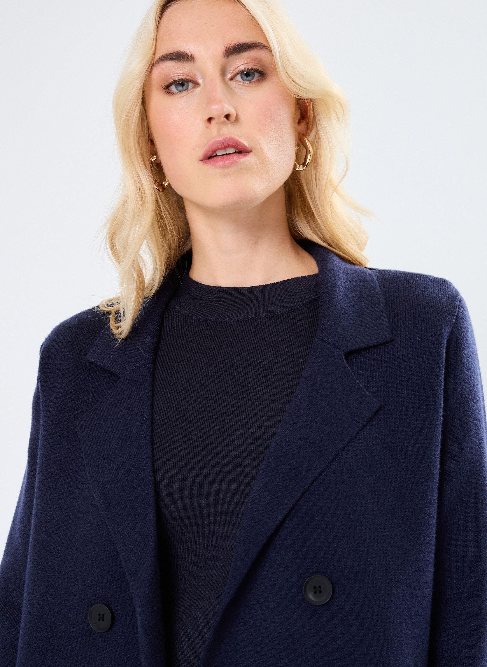 Manteaux LADIES KNITTED COAT femme bleu Molly Bracken Manteaux LADIES KNITTED COAT femme bleu NAVY BLUE