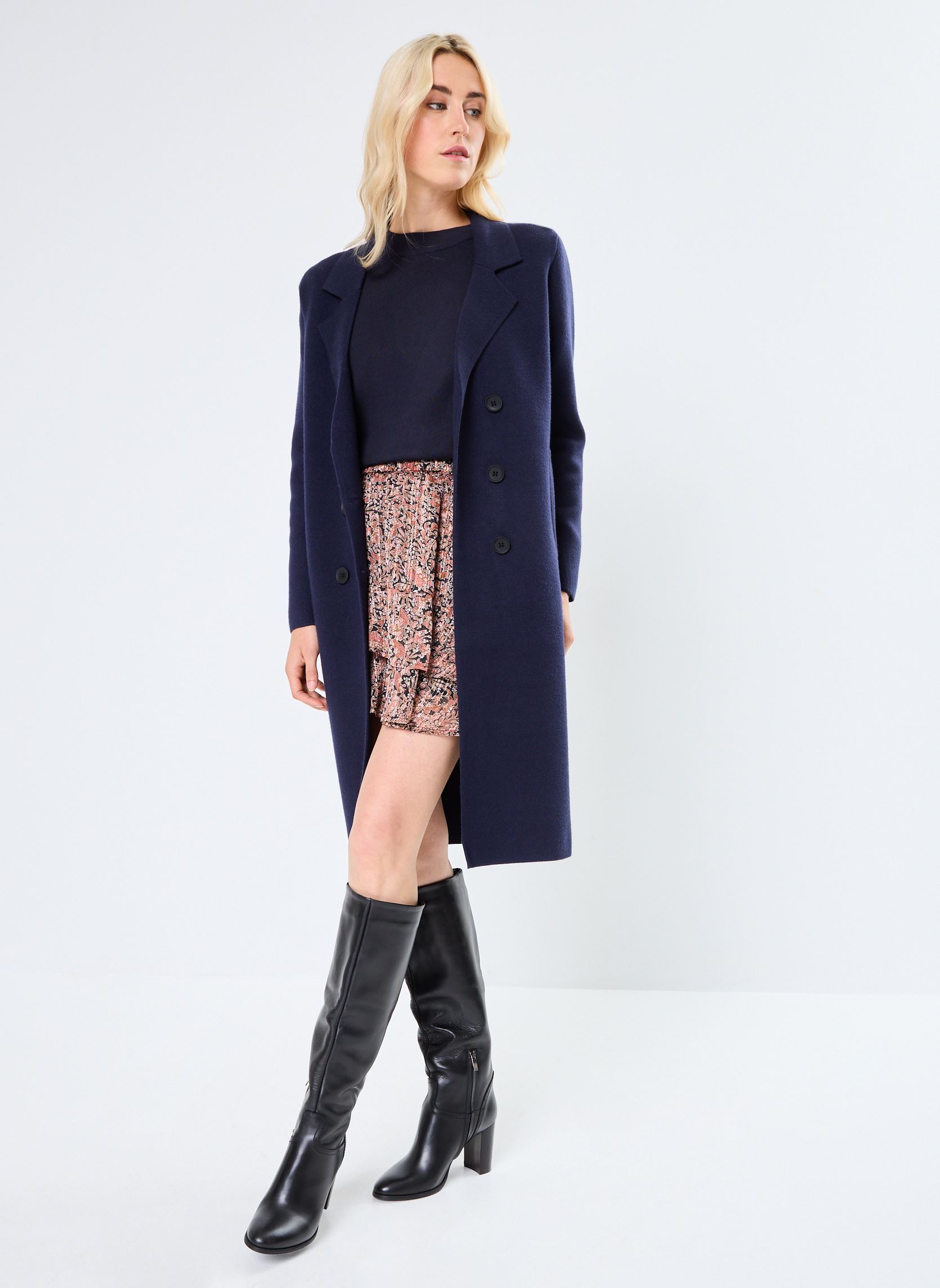 Manteaux LADIES KNITTED COAT femme bleu Molly Bracken Manteaux LADIES KNITTED COAT femme bleu NAVY BLUE