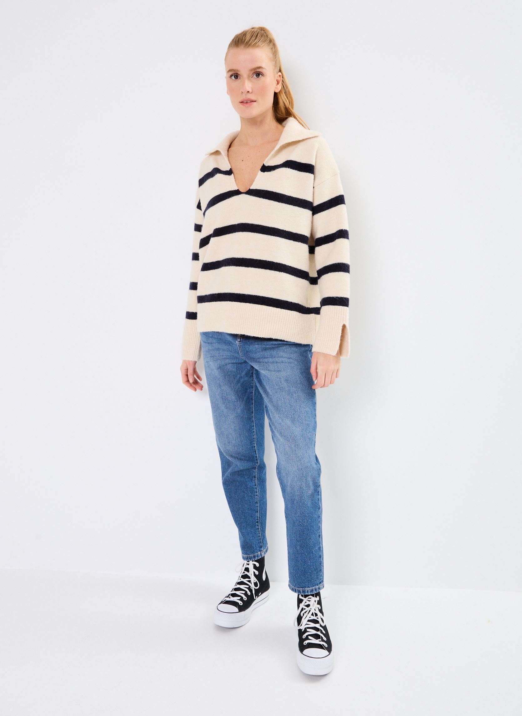 Pulls LADIES KNITTED SWEATER femme multicolore Molly Bracken Pulls LADIES KNITTED SWEATER femme multicolore OFFWHITE/NAVY
