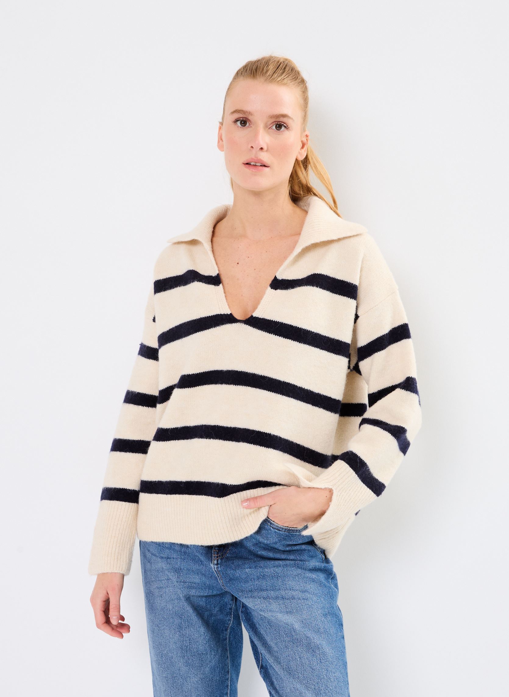 Pulls LADIES KNITTED SWEATER femme multicolore Molly Bracken Pulls LADIES KNITTED SWEATER femme multicolore OFFWHITE/NAVY