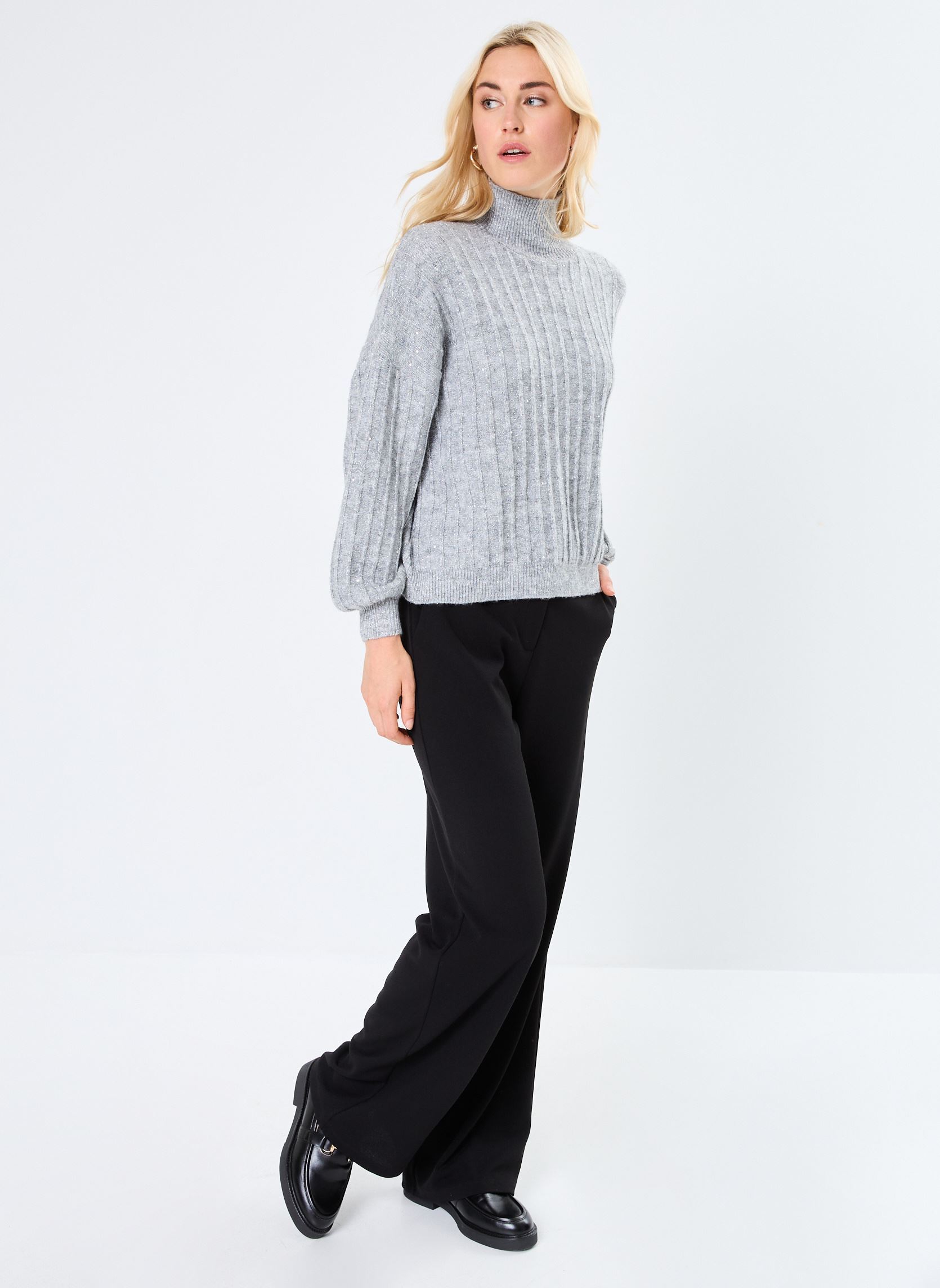 Truien LADIES KNITTED SWEATER dames grijs Molly Bracken Truien LADIES KNITTED SWEATER dames grijs SILVER