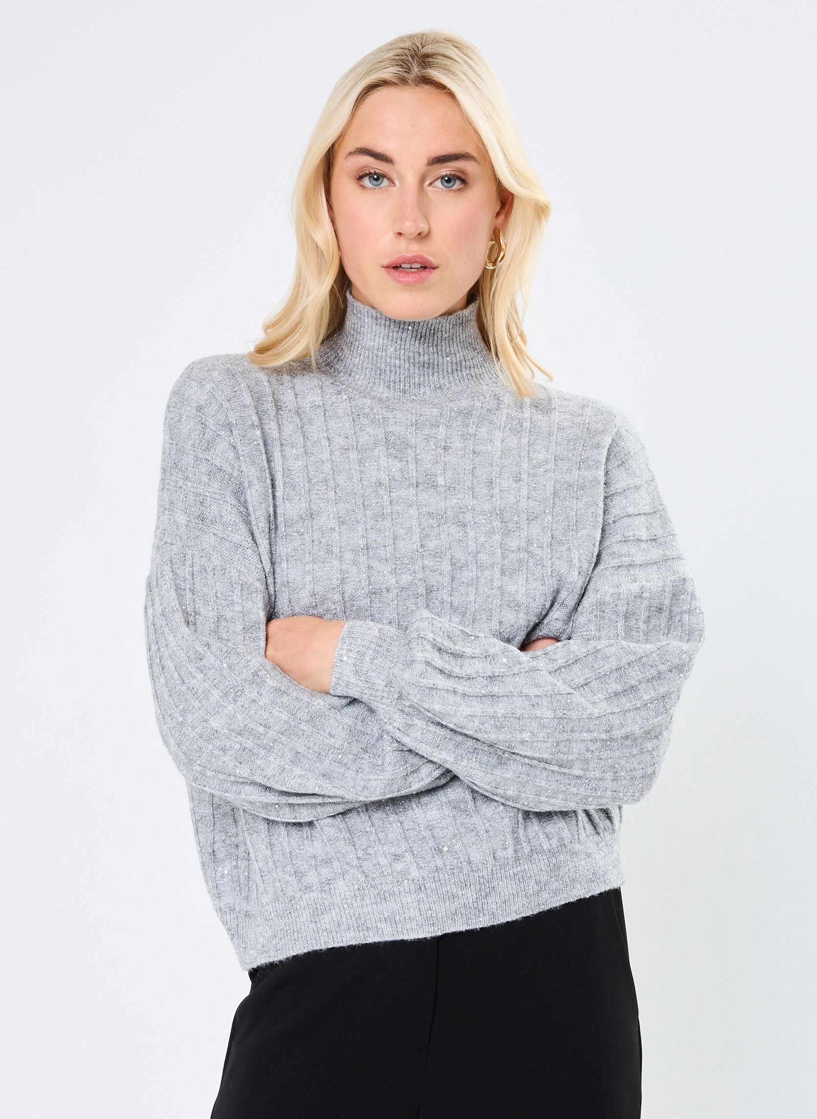 Truien LADIES KNITTED SWEATER dames grijs Molly Bracken Truien LADIES KNITTED SWEATER dames grijs SILVER