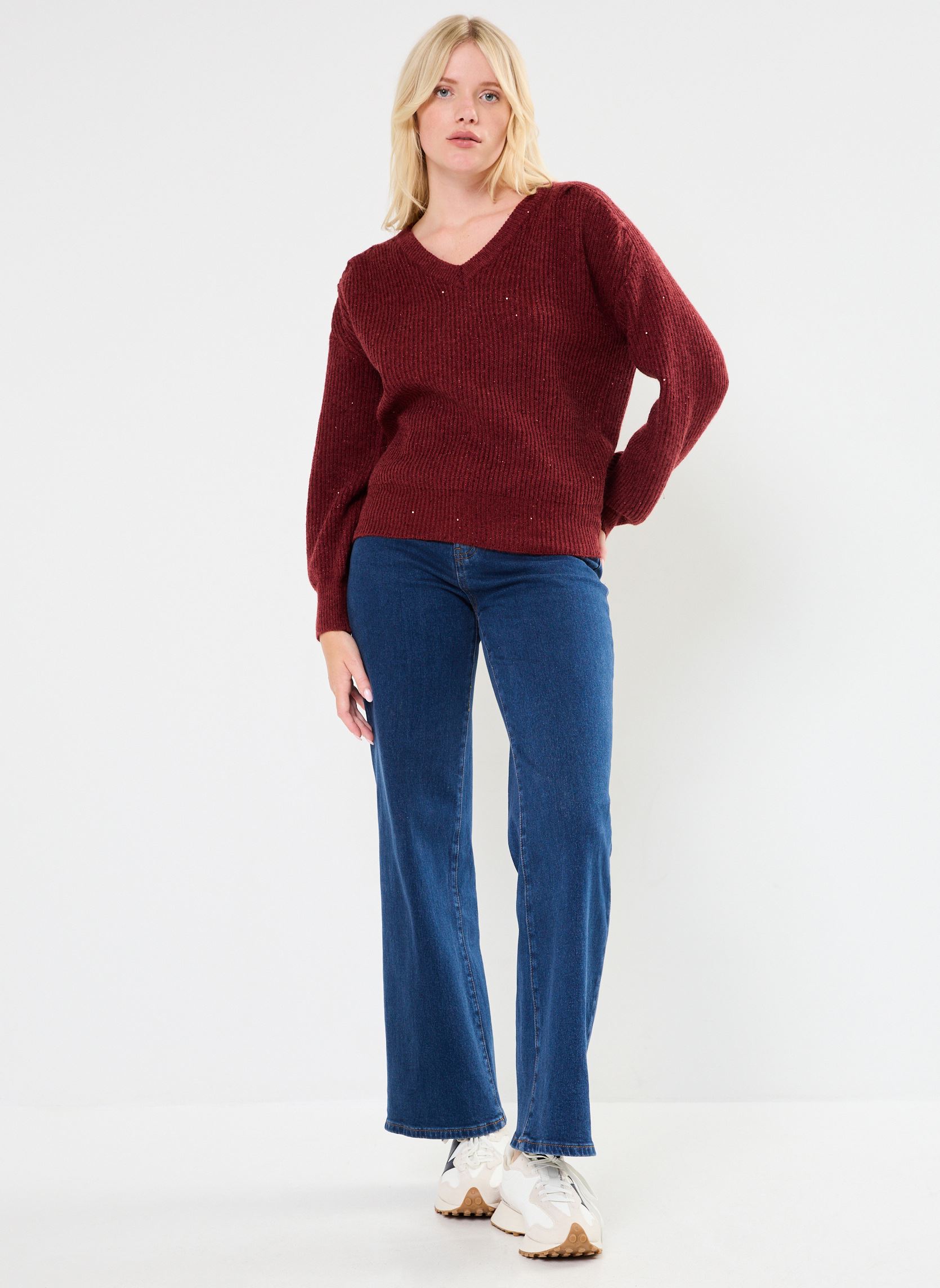 Pullover LADIES KNITTED V-NECK SWEATER damen rot Molly Bracken Pullover LADIES KNITTED V-NECK SWEATER damen rot DARK RED