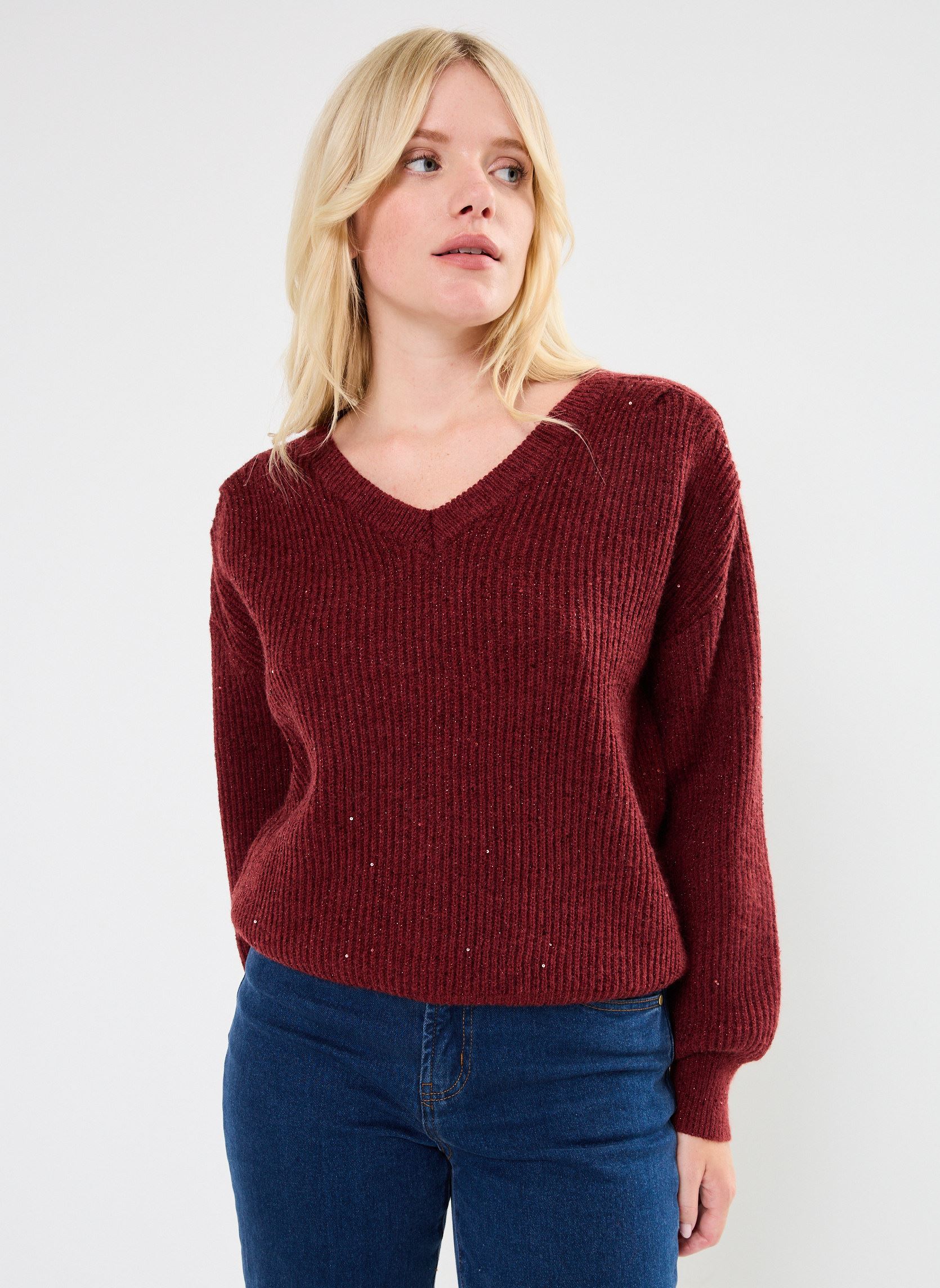 Pullover LADIES KNITTED V-NECK SWEATER damen rot Molly Bracken Pullover LADIES KNITTED V-NECK SWEATER damen rot DARK RED