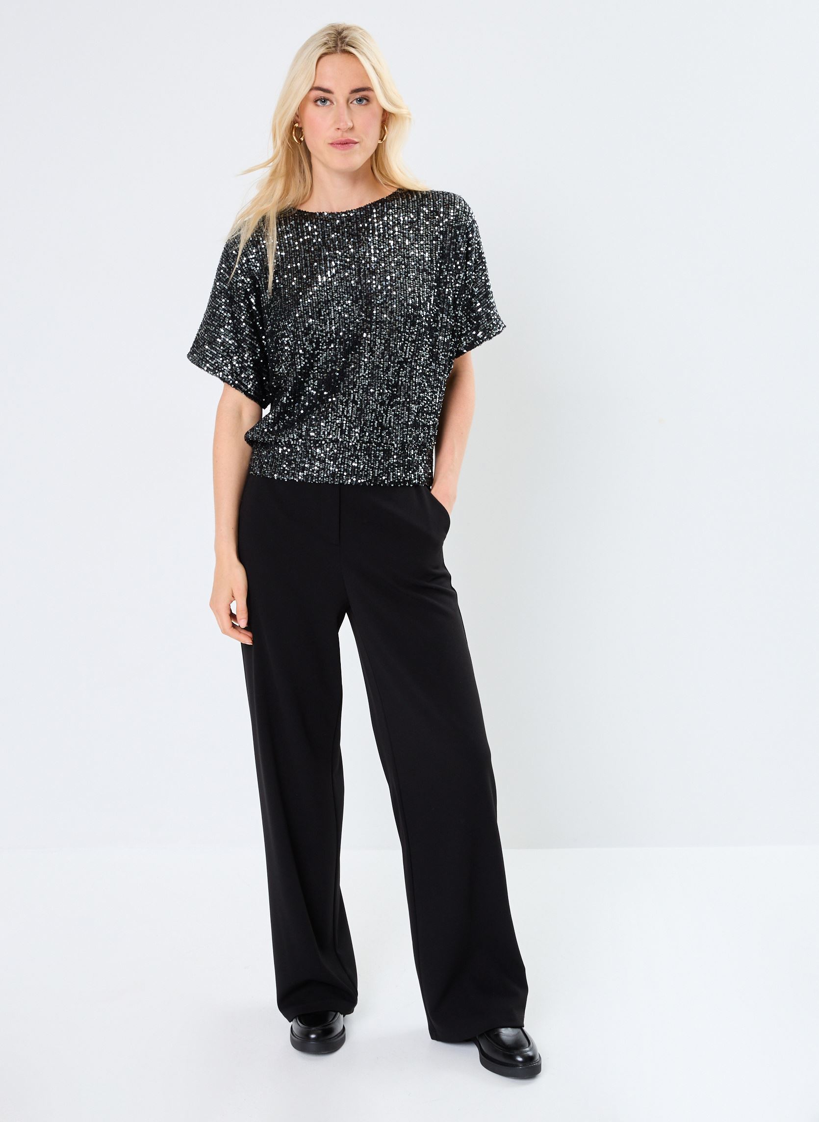 Blouses manches courtes LADIES KNITTED TOP femme argent Molly Bracken Blouses manches courtes LADIES KNITTED TOP femme argent GUN METAL