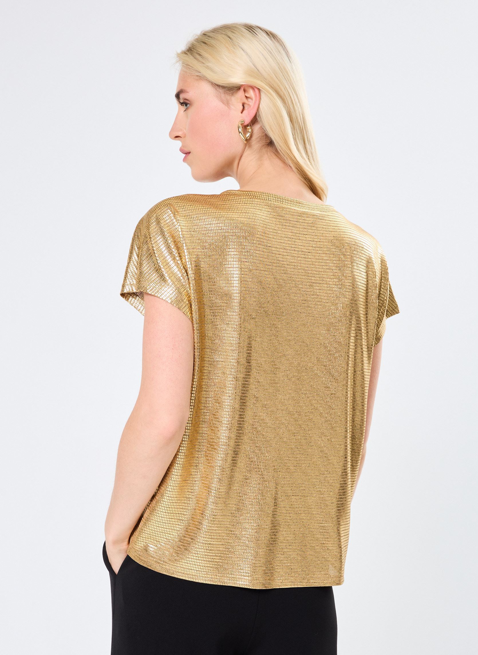Tee-shirts manches courtes LADIES KNITTED TEE femme or et bronze Molly Bracken Tee-shirts manches courtes LADIES KNITTED TEE femme or et bronze GOLD