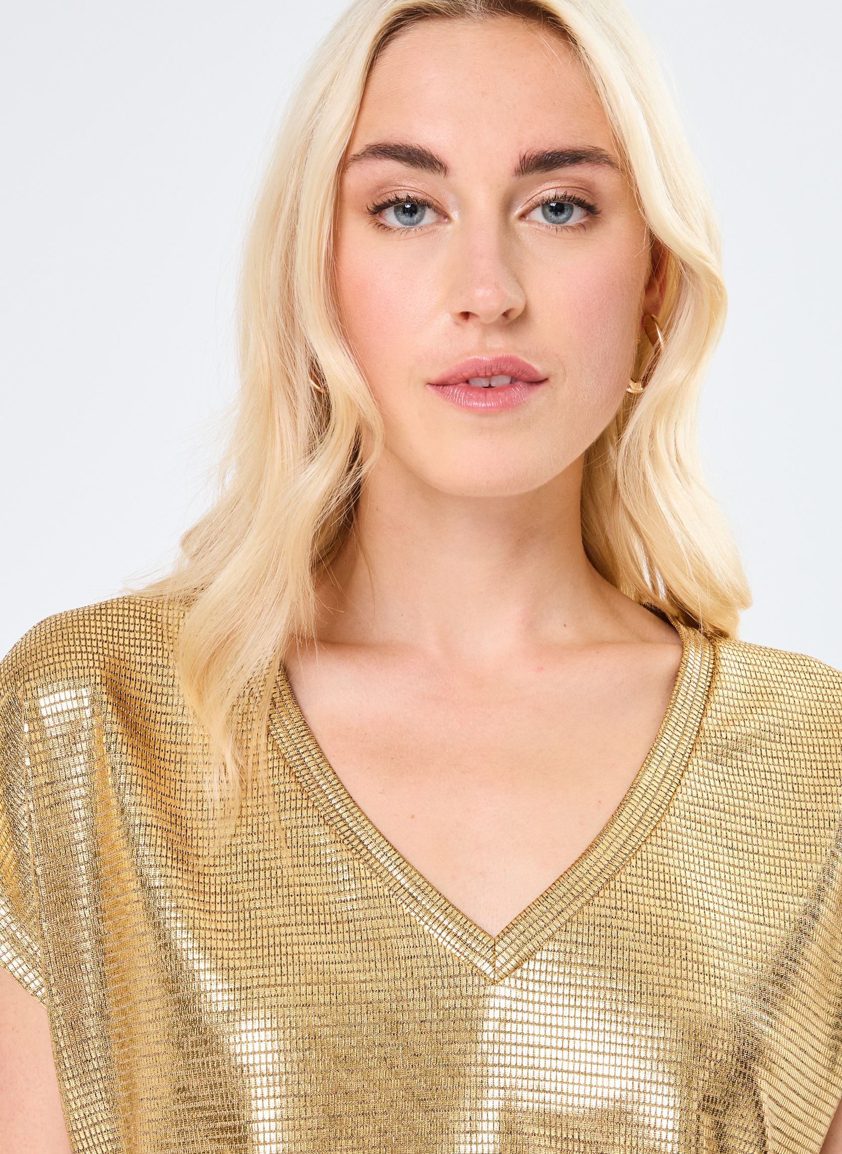 Tee-shirts manches courtes LADIES KNITTED TEE femme or et bronze Molly Bracken Tee-shirts manches courtes LADIES KNITTED TEE femme or et bronze GOLD