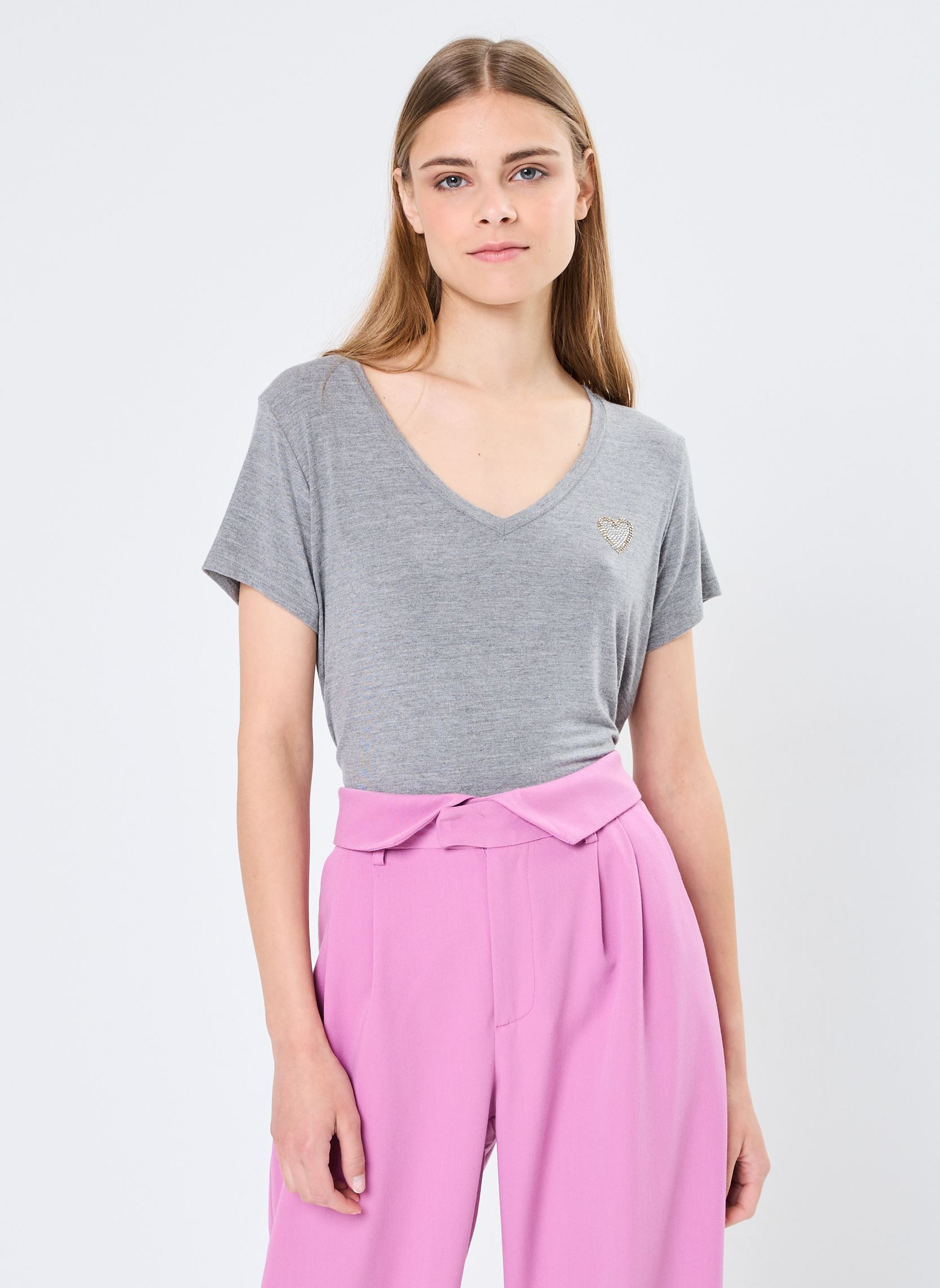 T-shirts met korte mouwen Young Ladies Knitted Tee EL1002CN dames grijs Lili Sidonio T-shirts met korte mouwen Young Ladies Knitted Tee EL1002CN dames grijs ASH GREY