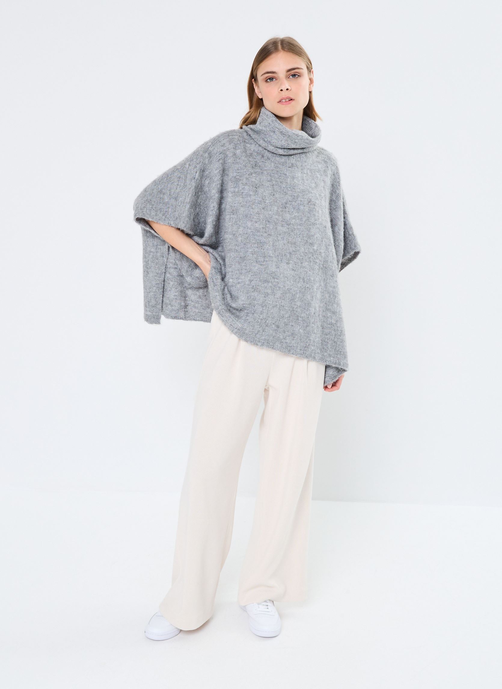 Pullover Young Ladies Knitted Poncho damen grau Lili Sidonio Pullover Young Ladies Knitted Poncho damen grau ASH DARK GREY