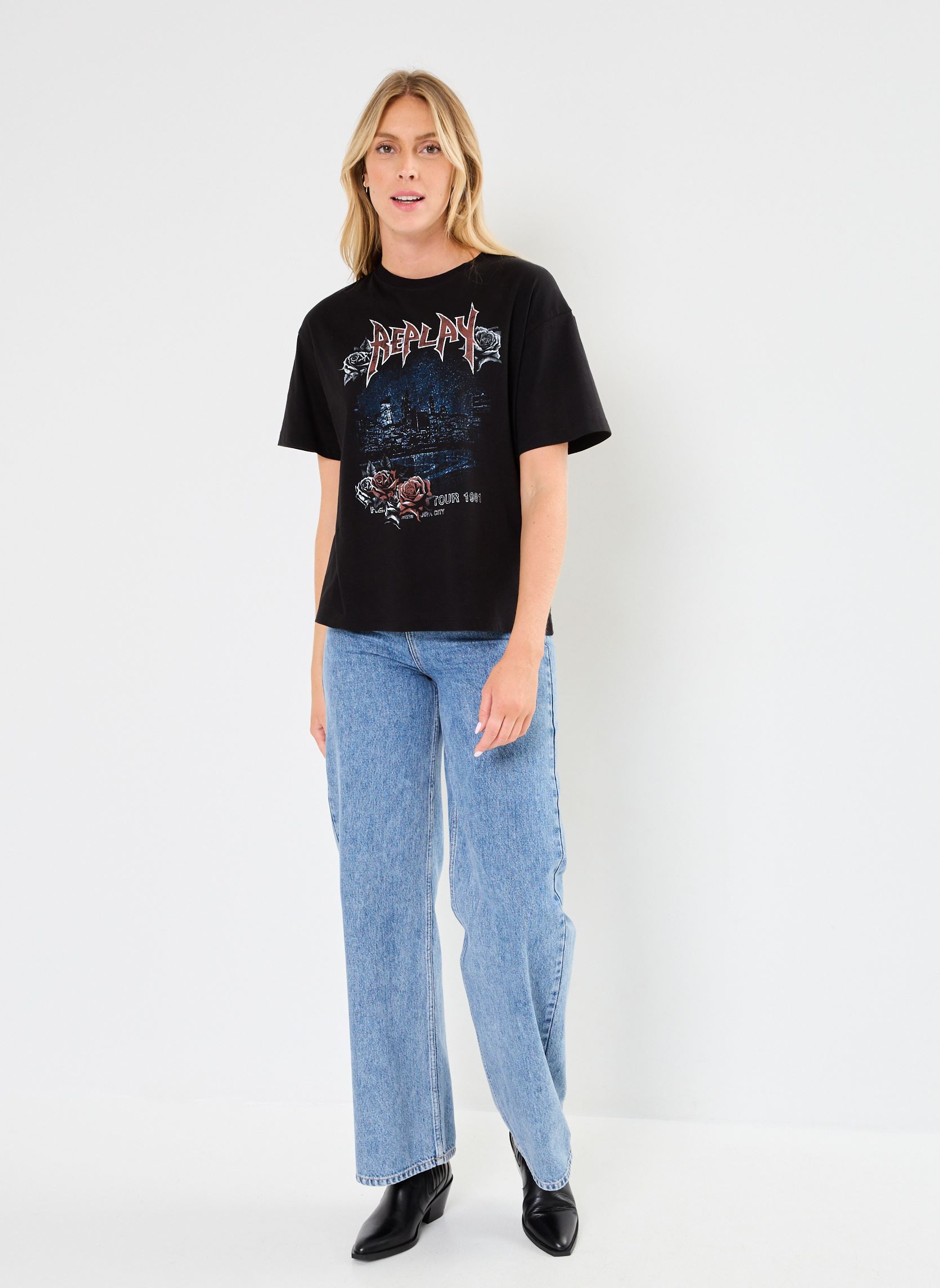 Tee-shirts manches courtes T-shirt Rock Replay femme noir Replay Tee-shirts manches courtes T-shirt Rock Replay femme noir BLACK