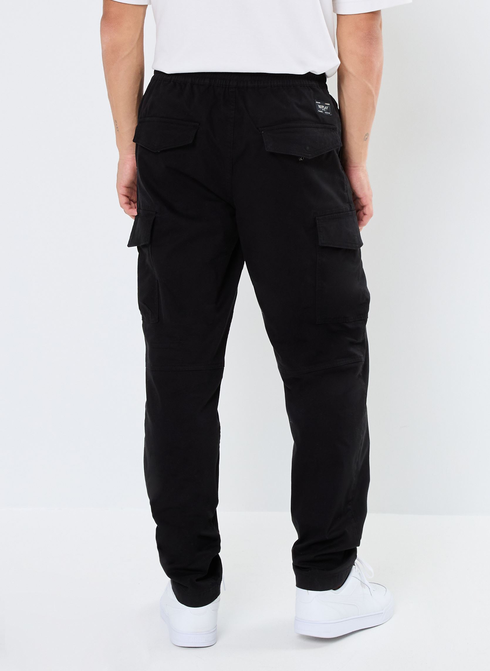 Pantaloni chino Cargo taille elastic uomo nero Replay Pantaloni chino Cargo taille elastic uomo nero BLACK