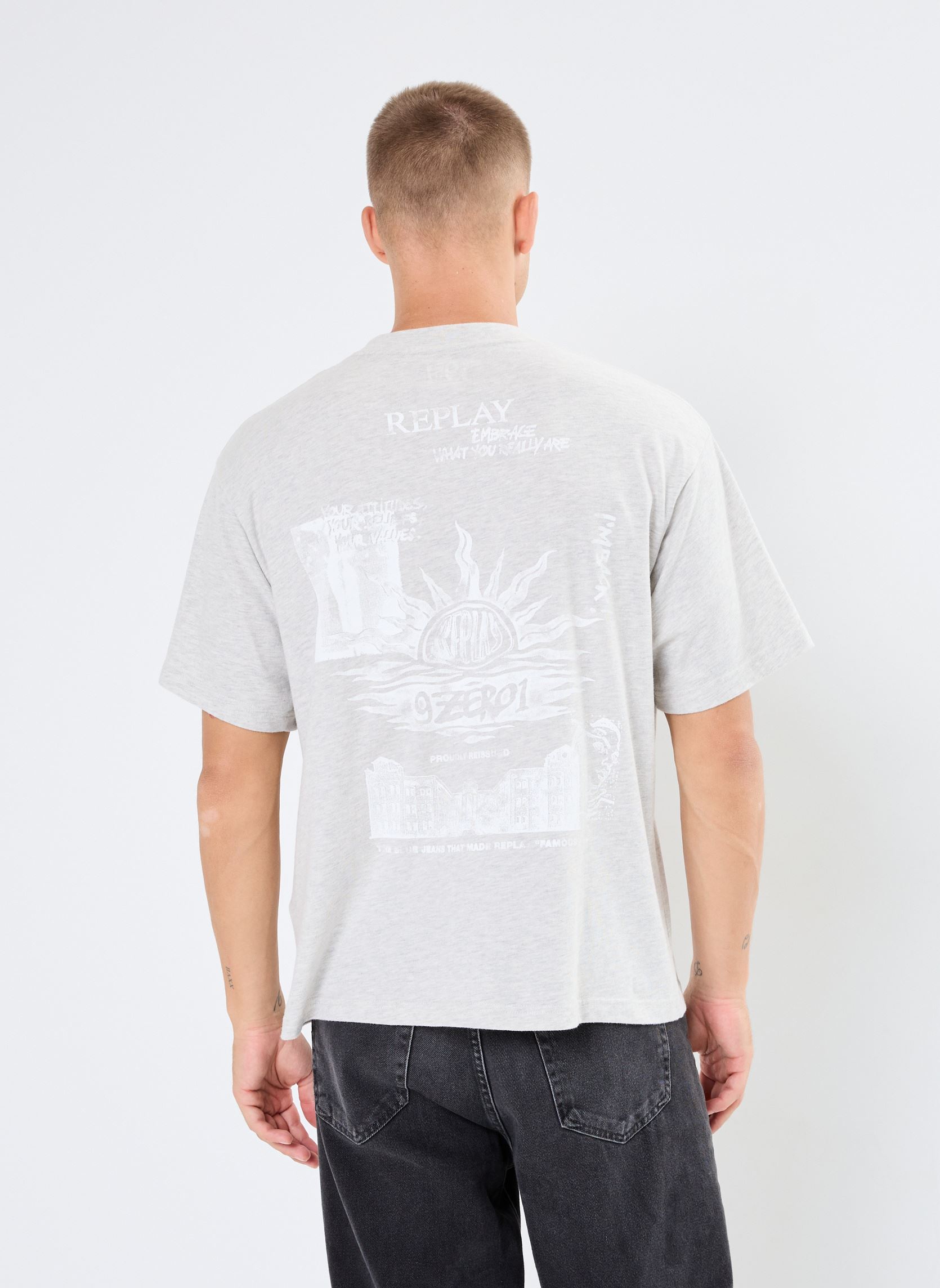 Tee-shirts manches courtes T-shirt homme gris Replay Tee-shirts manches courtes T-shirt homme gris ASH GREY MELANGE