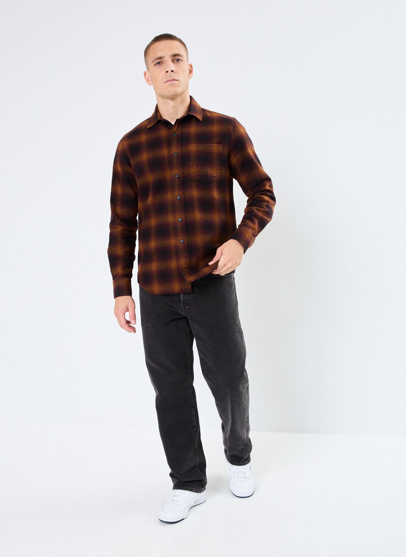Camisas Chemise Carreau Flannel hombre negro Replay Camisas Chemise Carreau Flannel hombre negro BLACK/TOBACCO/BURGUNDY