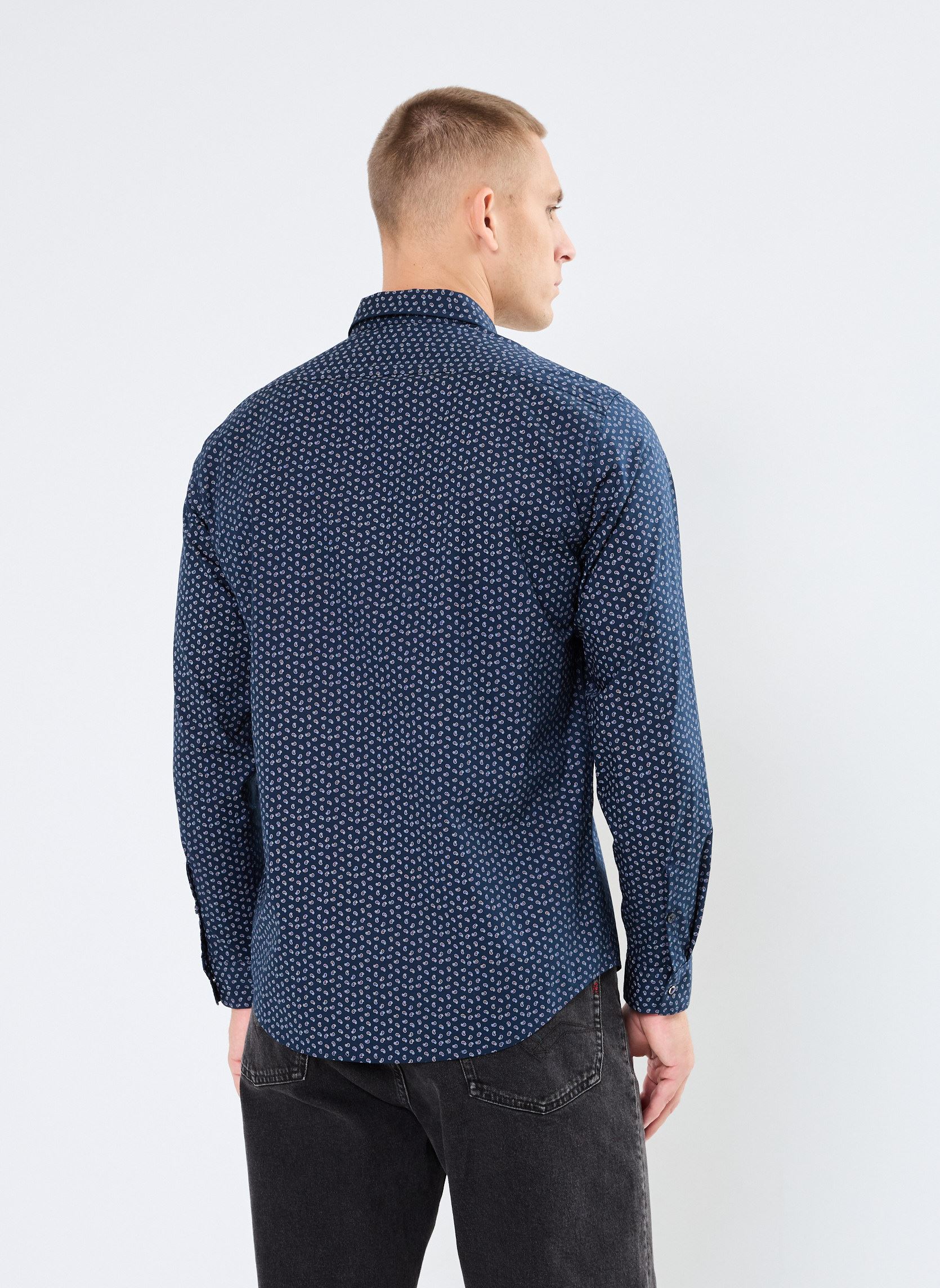 Hemden Chemise Micro imprimé herren blau Replay Hemden Chemise Micro imprimé herren blau DARK BLUE