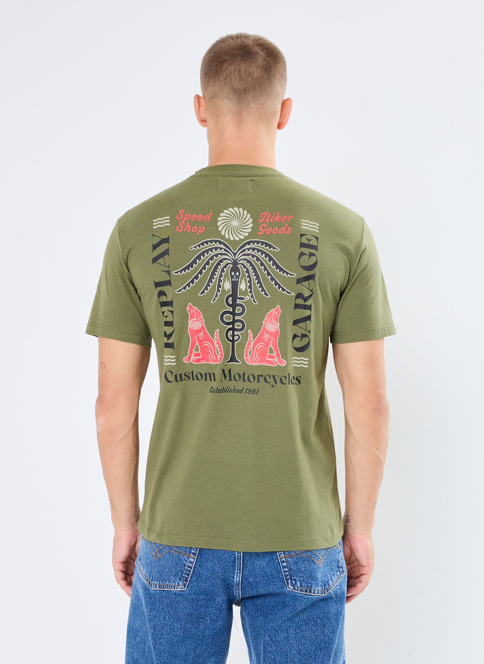 Tee-shirts manches courtes T-shirt Imprime homme vert Replay Tee-shirts manches courtes T-shirt Imprime homme vert ARMY