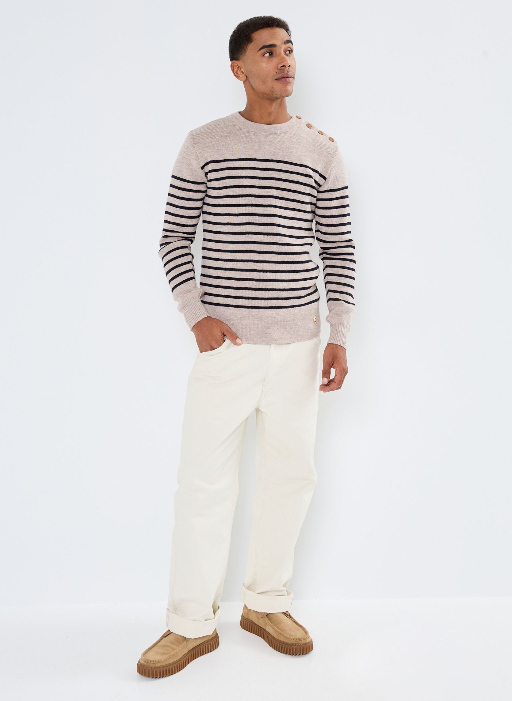 Pulls Pull marin homme beige Armor Lux Pulls Pull marin homme beige Sandstone chiné/Rich Navy
