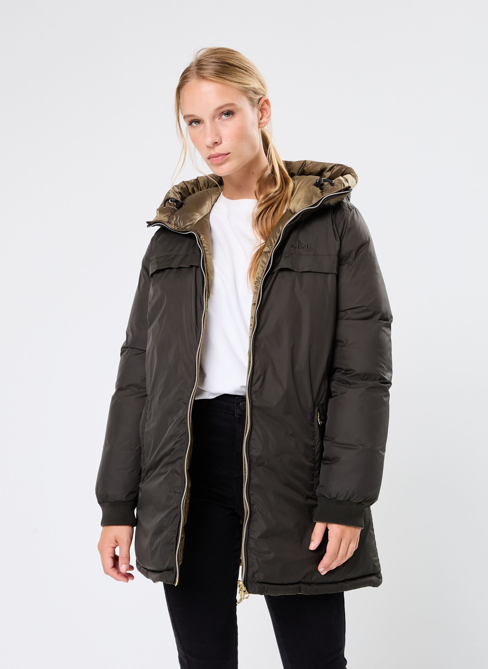 Doudounes Schott Longue à capuche Réversible Femme R EU