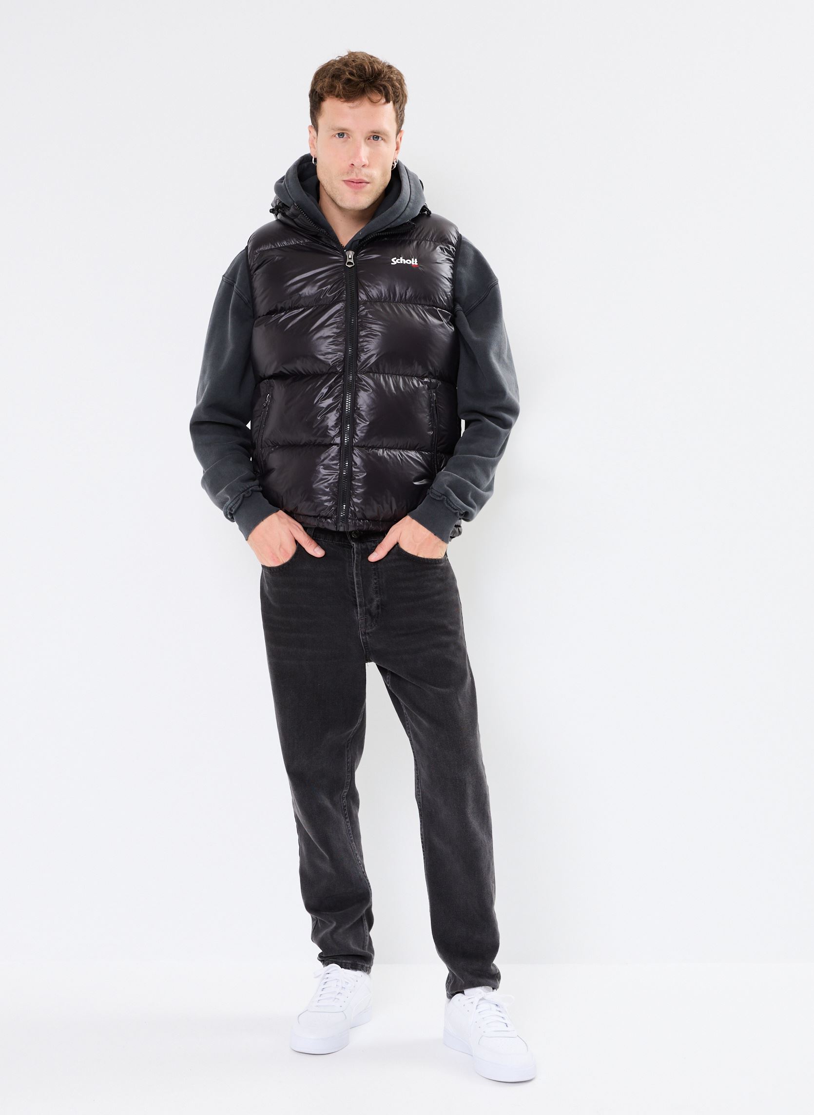 Doudounes sans manches Gilet Doudoune Brillant A Capuche Schott homme noir Schott Doudounes sans manches Gilet Doudoune Brillant A Capuche Schott homme noir BLACK