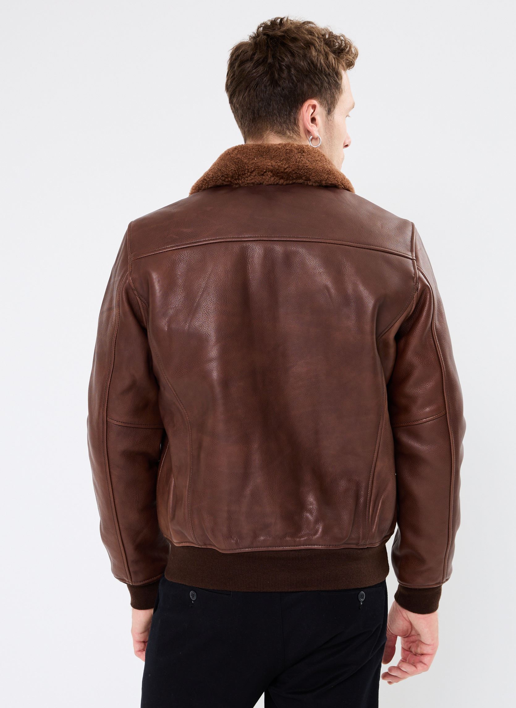 Blousons Blouson Aviateur Avec Col En Peau De Mou homme marron Schott Blousons Blouson Aviateur Avec Col En Peau De Mou homme marron BROWN