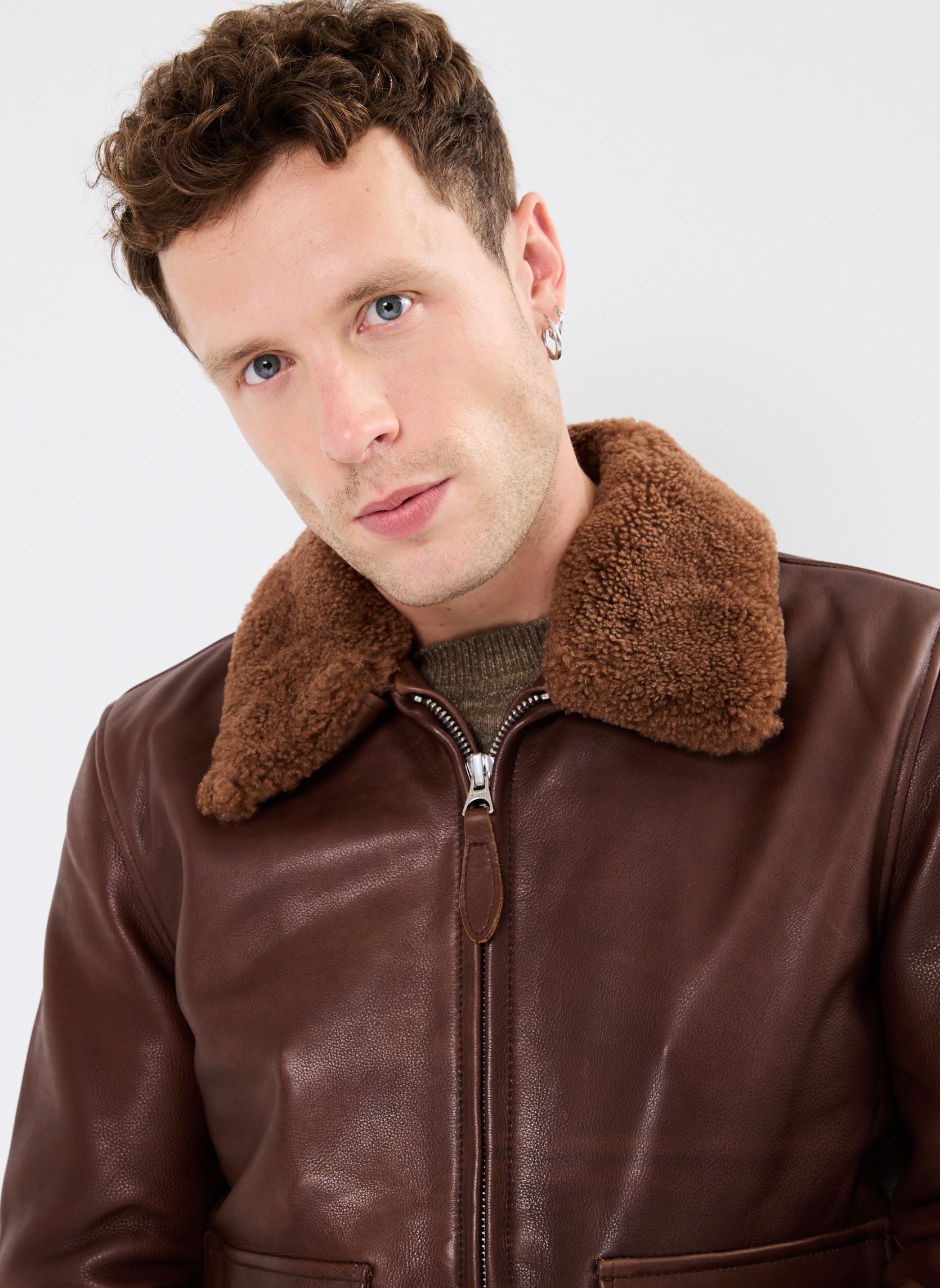 Blousons Blouson Aviateur Avec Col En Peau De Mou homme marron Schott Blousons Blouson Aviateur Avec Col En Peau De Mou homme marron BROWN