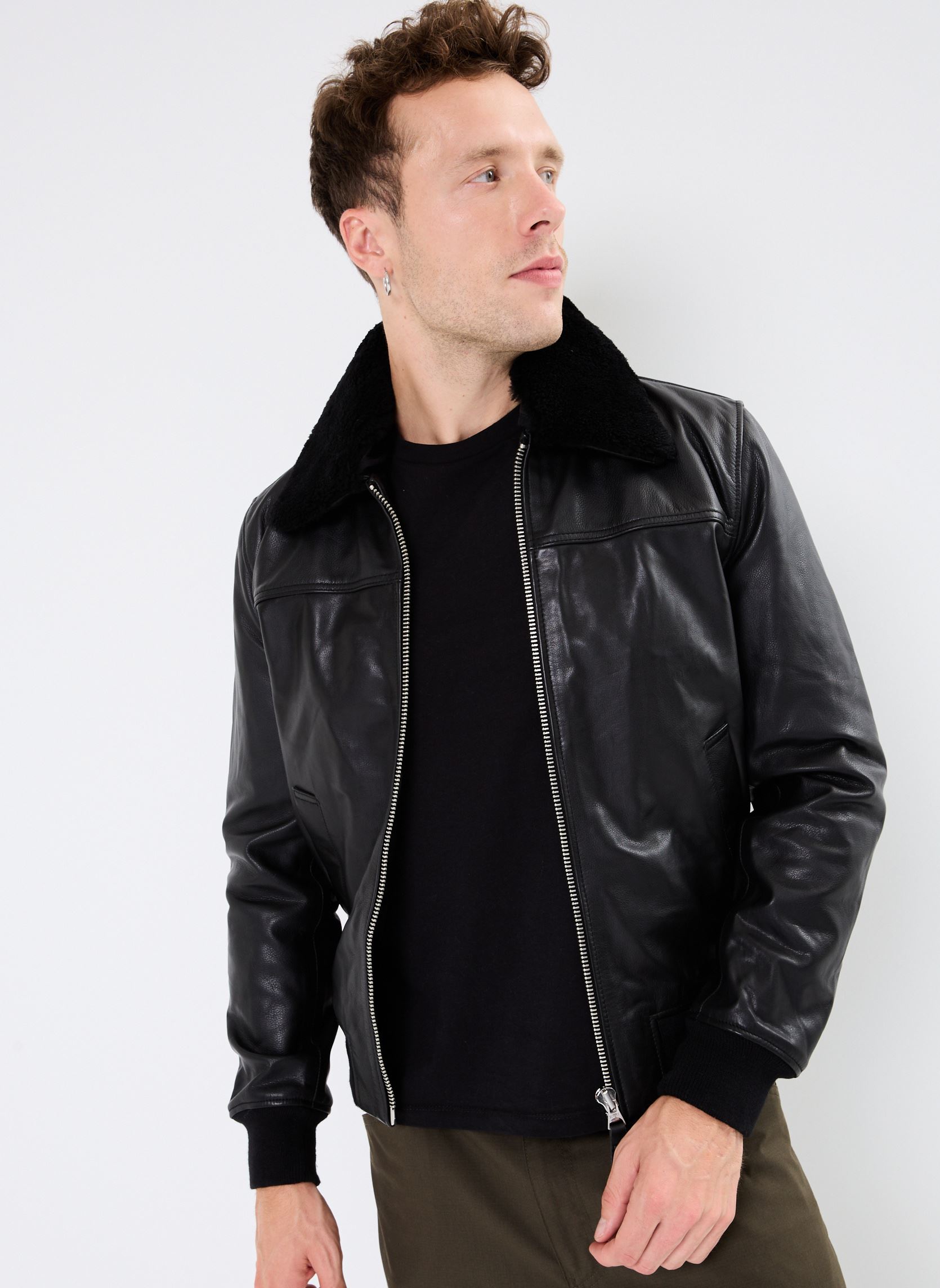 Blouson Moto Homme En Cuir - Veste Bomber Vintage, Coupe Classique, Pour Automne/hiver