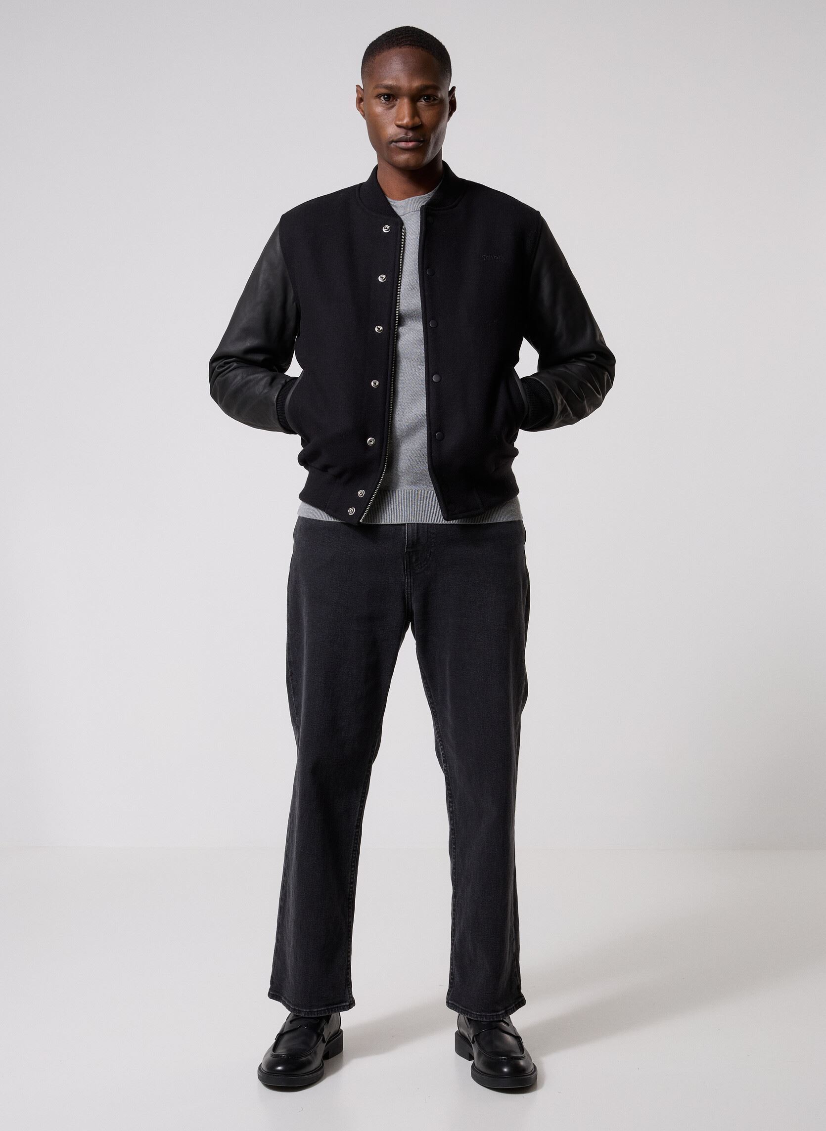 Blousons Blouson Universite Bi-matiere Cuir/laine homme noir Schott Blousons Blouson Universite Bi-matiere Cuir/laine homme noir BLACK/BLACK