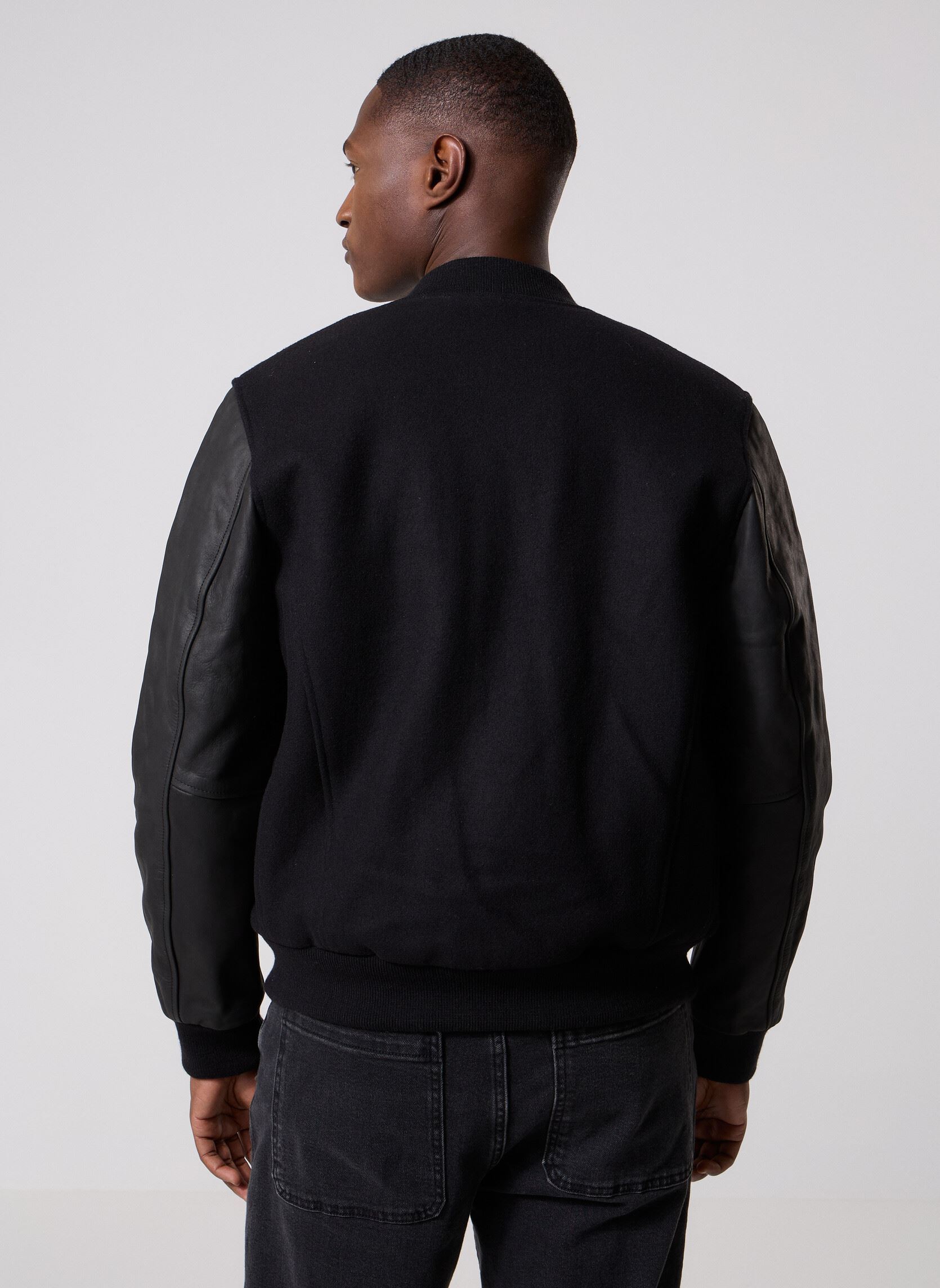 Blousons Blouson Universite Bi-matiere Cuir/laine homme noir Schott Blousons Blouson Universite Bi-matiere Cuir/laine homme noir BLACK/BLACK