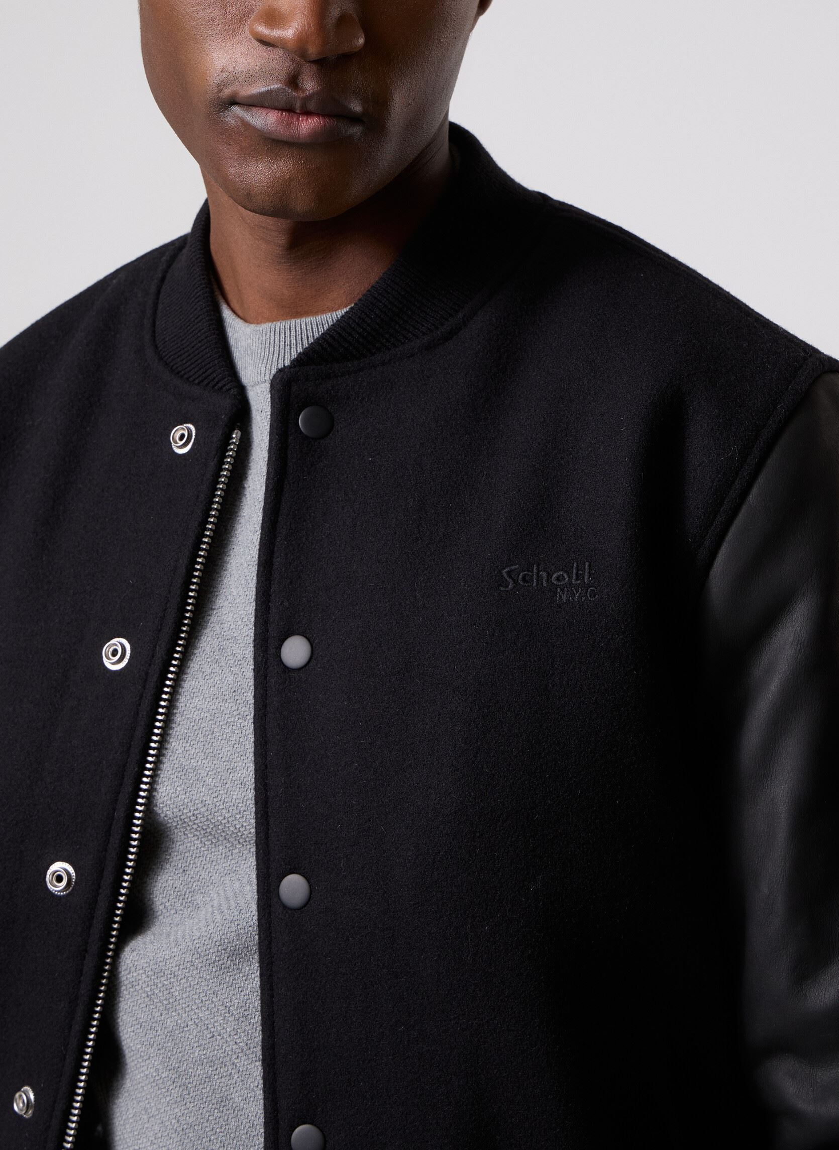 Blousons Blouson Universite Bi-matiere Cuir/laine homme noir Schott Blousons Blouson Universite Bi-matiere Cuir/laine homme noir BLACK/BLACK