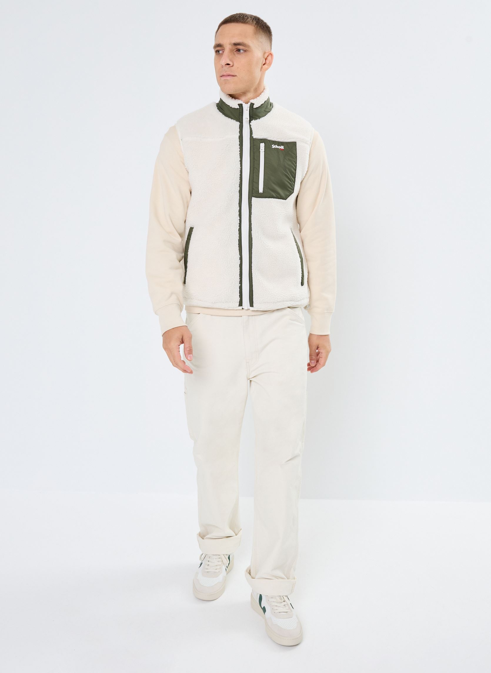 Vestes polaires Cardigan Sans Manches Sherpa Nylon Schot homme multicolore Schott Vestes polaires Cardigan Sans Manches Sherpa Nylon Schot homme multicolore OFF WHITE/ KAKI