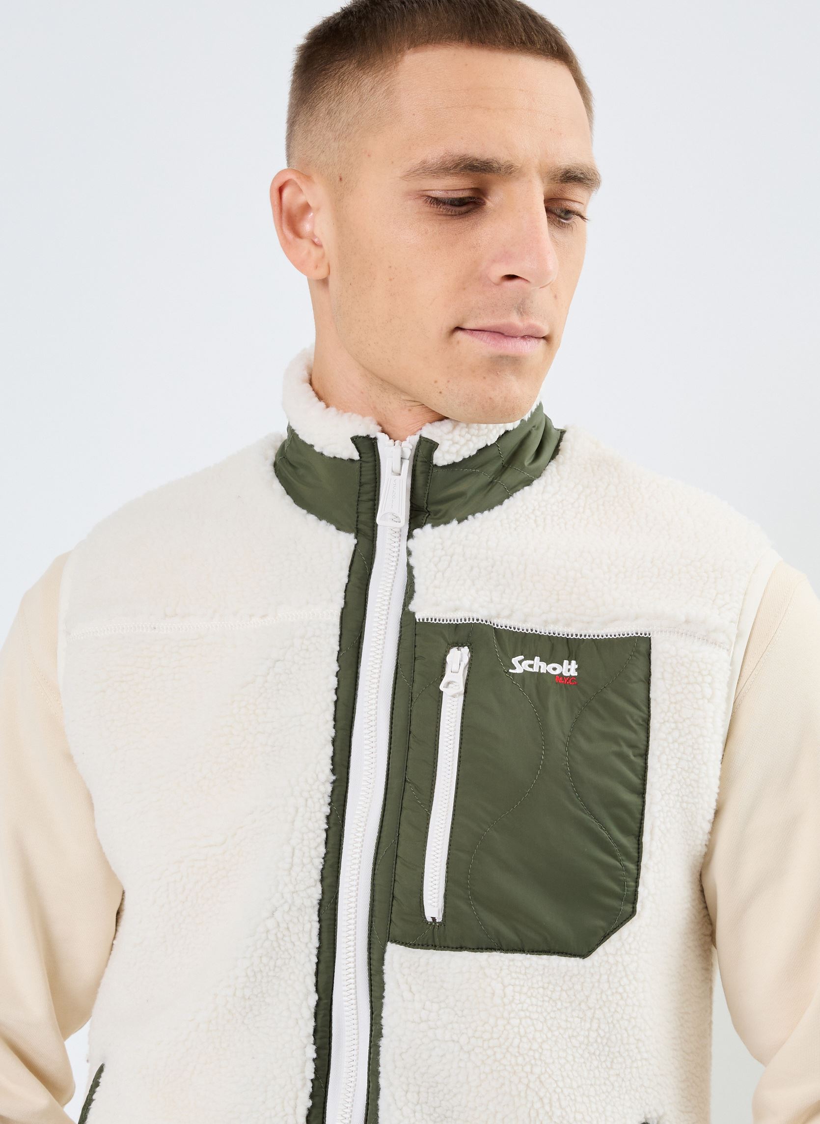 Vestes polaires Cardigan Sans Manches Sherpa Nylon Schot homme multicolore Schott Vestes polaires Cardigan Sans Manches Sherpa Nylon Schot homme multicolore OFF WHITE/ KAKI